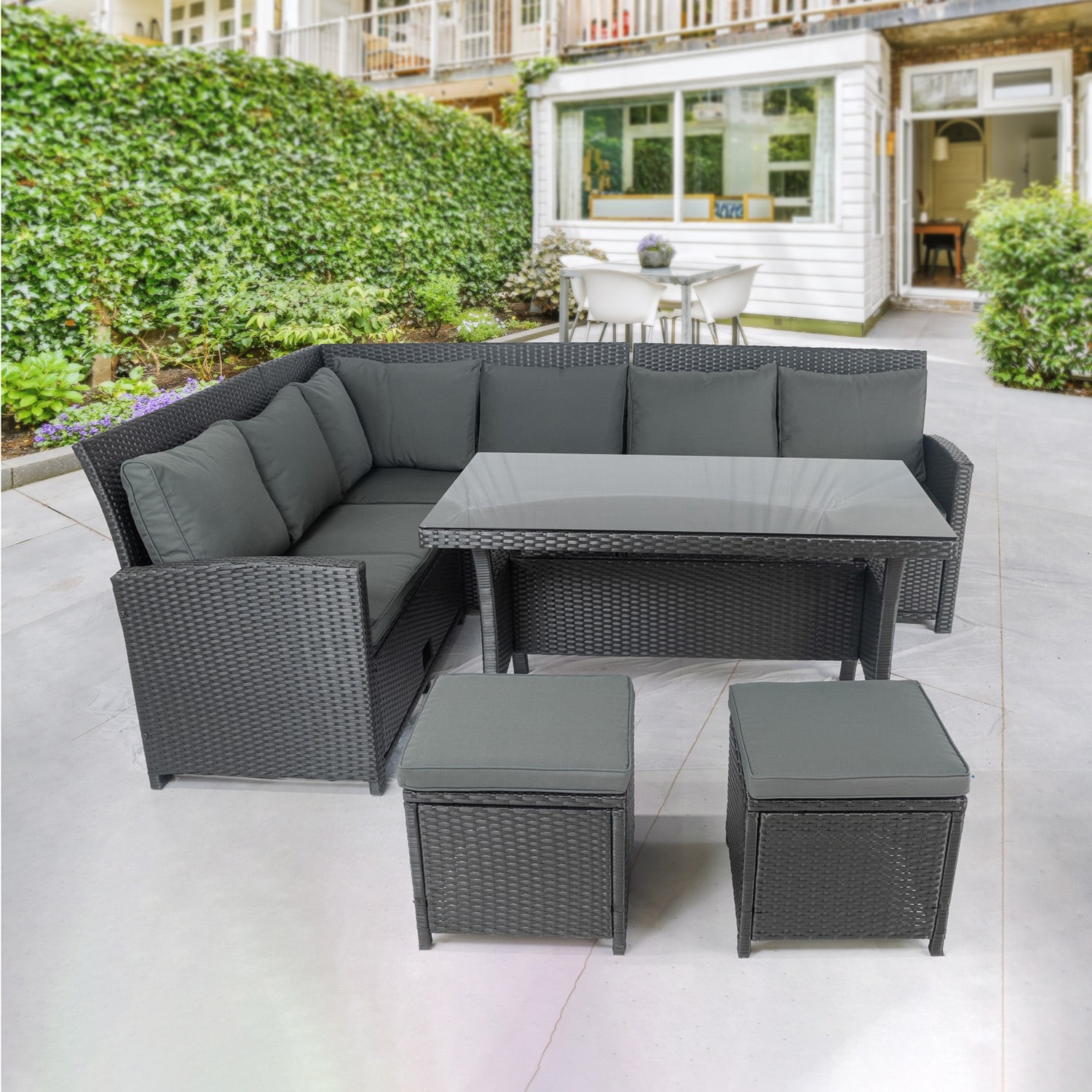 GZMR SH000090AAC Patio Conversation-Set 6-Piece Rattan Patio Conversation Set with Gray Cushions
