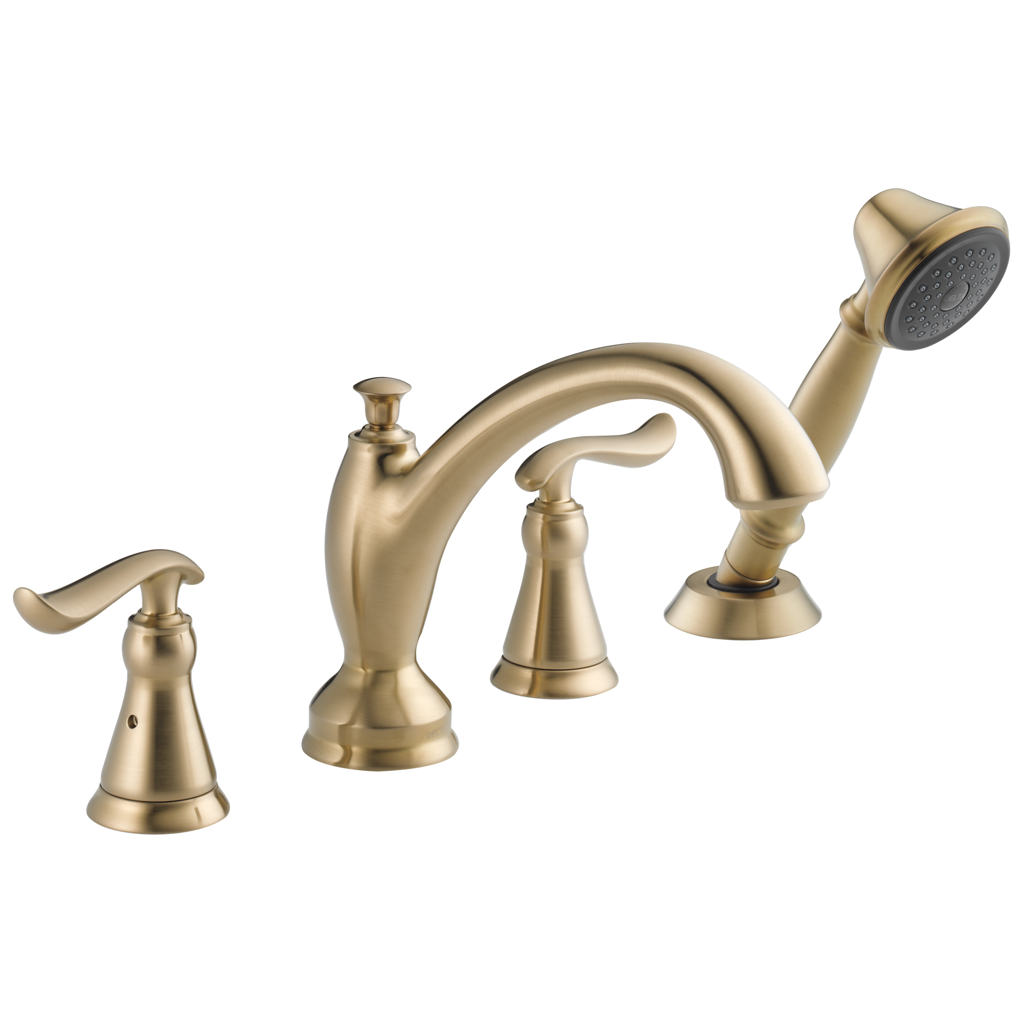 Delta Linden Champagne Bronze 2-handle Deck-mount Roman Low-arc Bathtub  Faucet with Hand Shower in the Bathtub Faucets department at