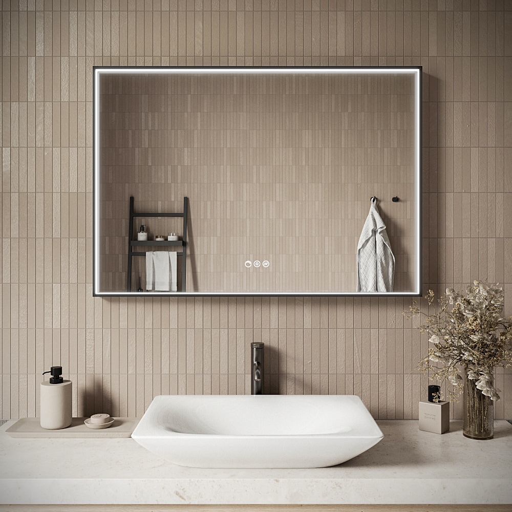 Streamline M-2400-301 40-in x 28-in Beveled Rectangle Dimmable LED Lighted Fog Free Bathroom Vanity Mirror ( Matte Black )