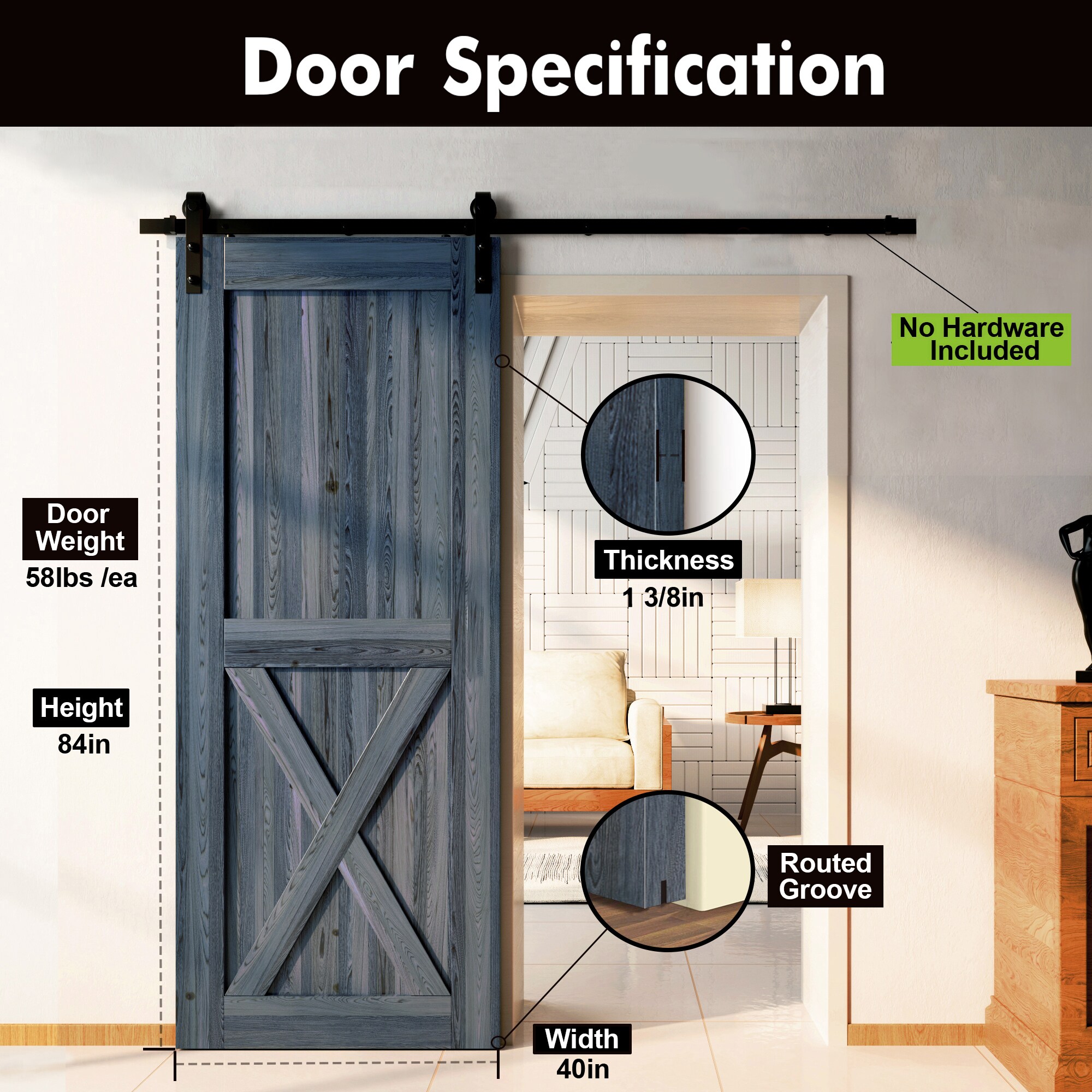 HOMACER 4084-X-NAVY Barn-Doors - View #3