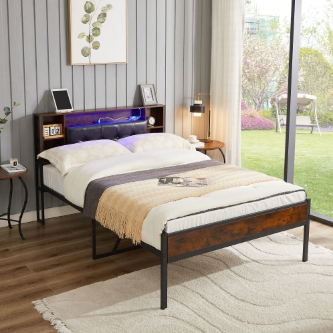 ZAKLOOP WU2151130480 Brown Queen Metal Platform Bed