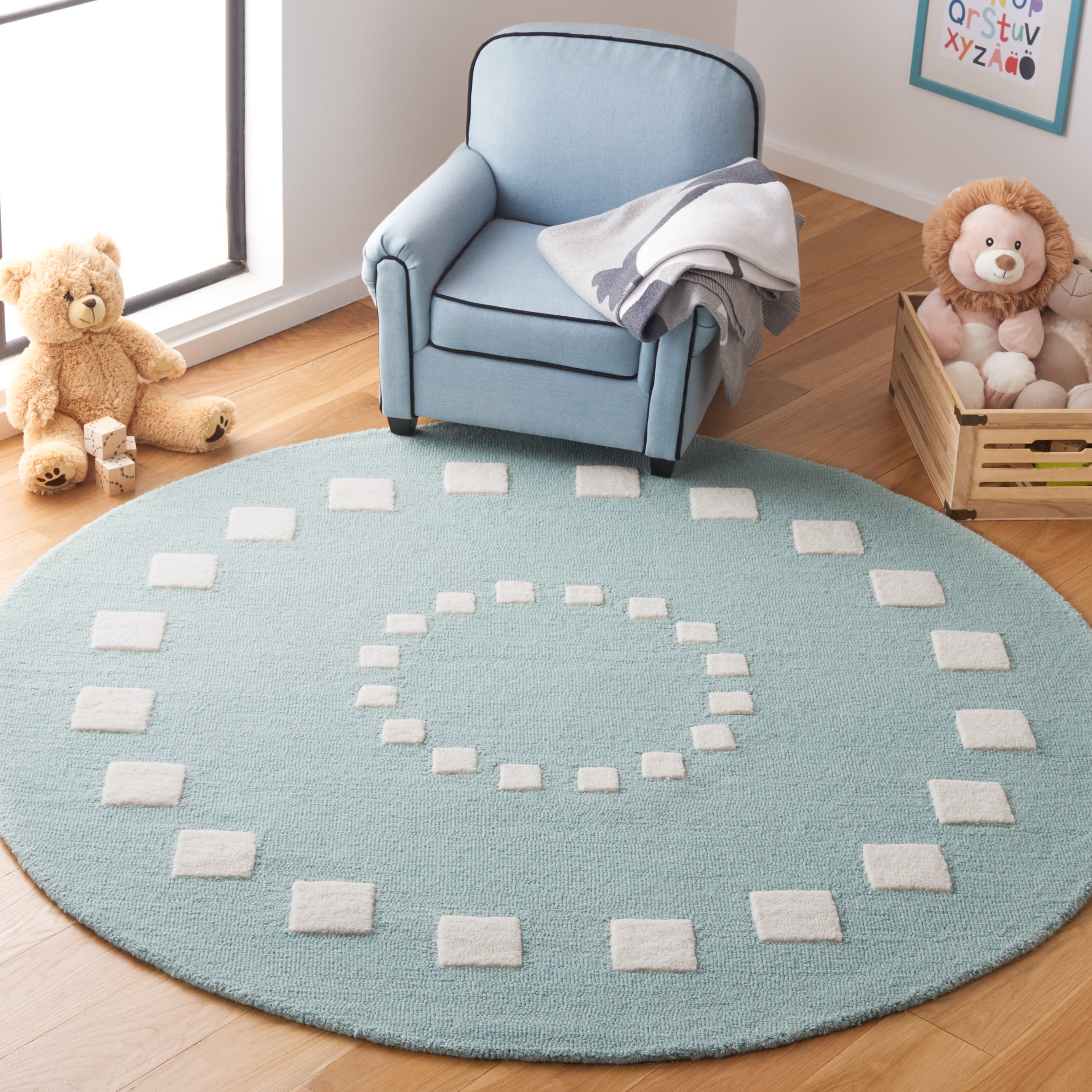   Kids 925 Turquoise/Ivory Contemporary 5ft x 5ft Round Rug