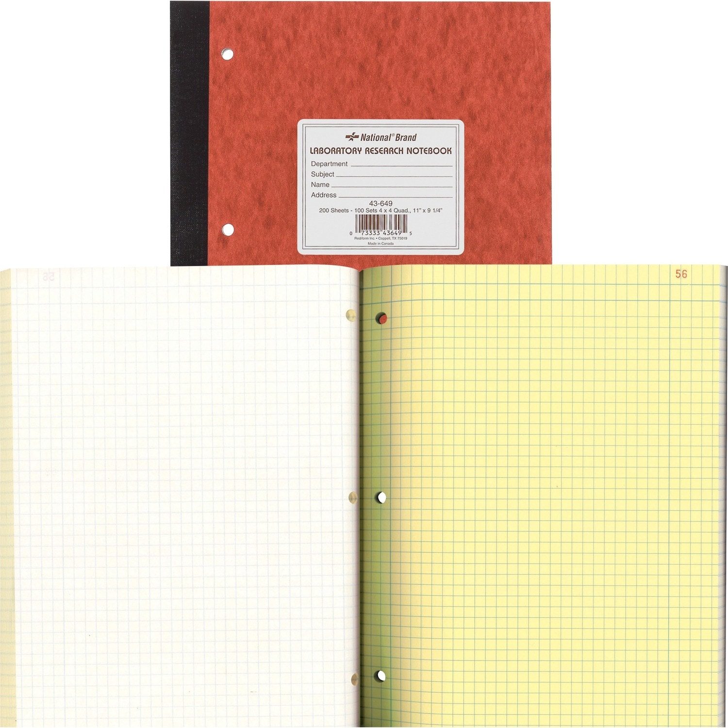 National SPRRED43649 Duplicate Laboratory Notebooks Stitched Binding Quadrille Rule 4 sq in Brown Cover 200 11 x 925 Sheets