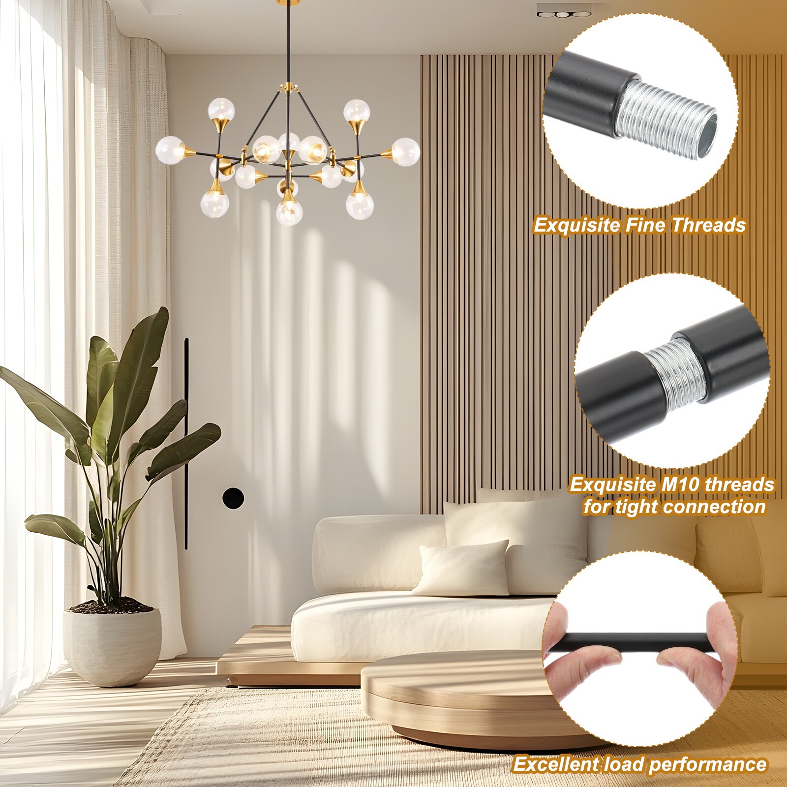 PATIKIL Threaded Extension Rod 4 Sets 4inch M10 x 1mm Fine Thread Lamp ...