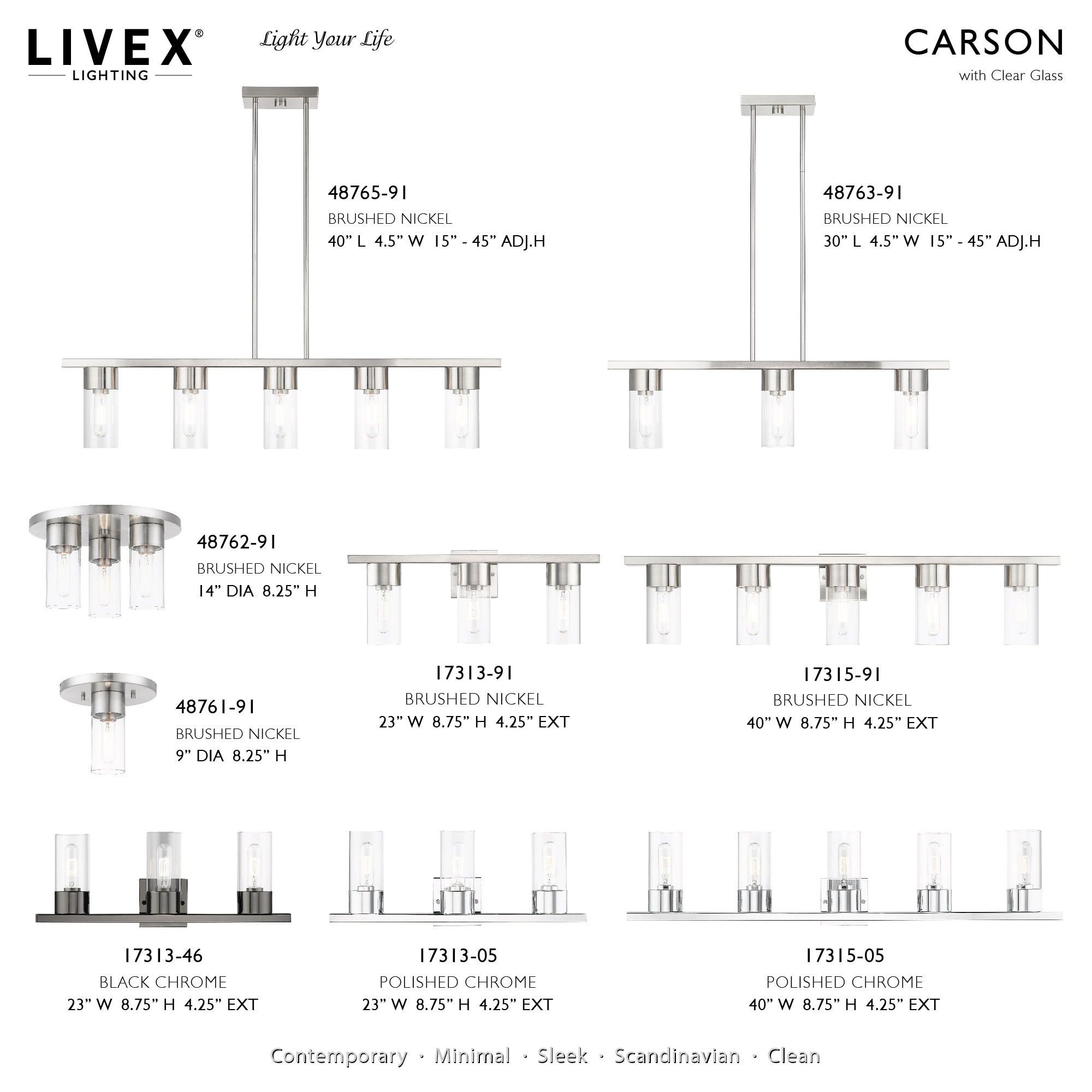 Brushed Nickel 3-Light Chandelier with Clear Glass Shades