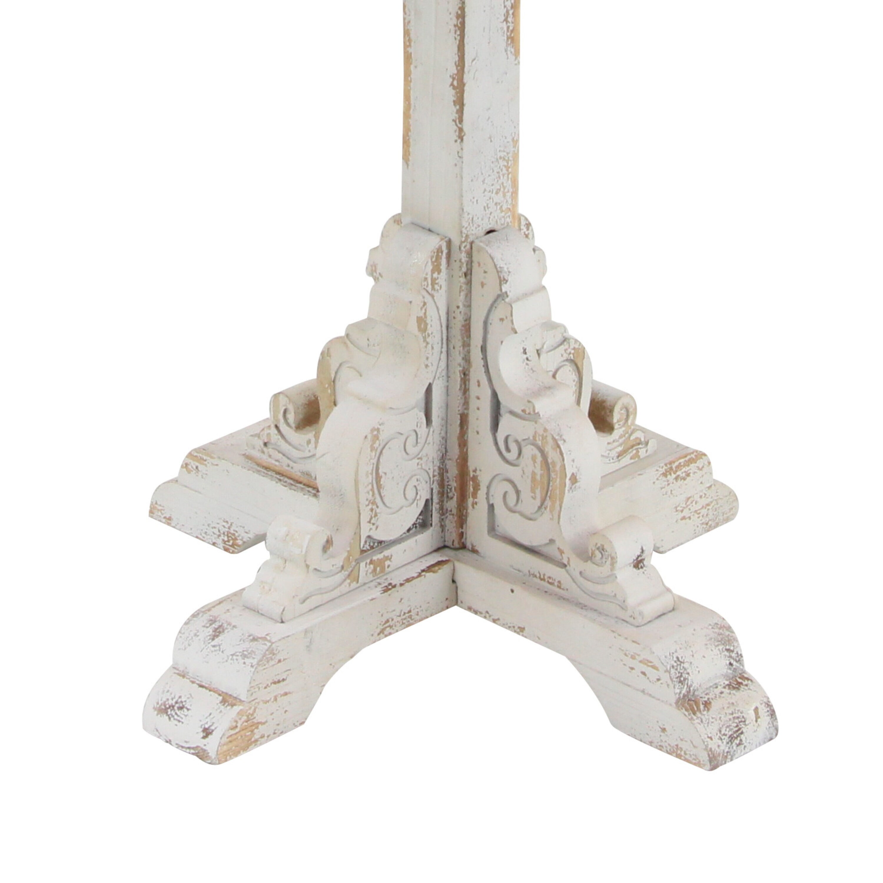 White and Beige Carved Wood Round Accent Table