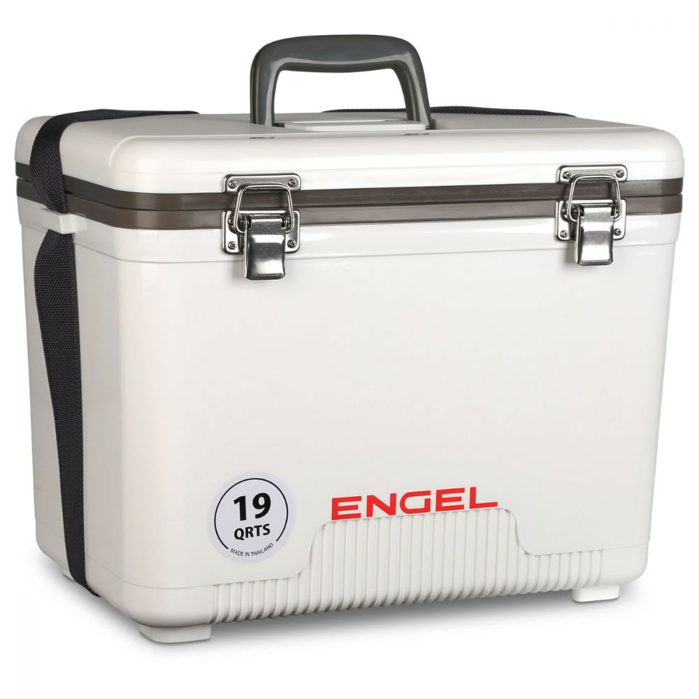 Engel 19 Quart Fishing Rod Holder Attachment Insulated Dry Box Ice Cooler, White