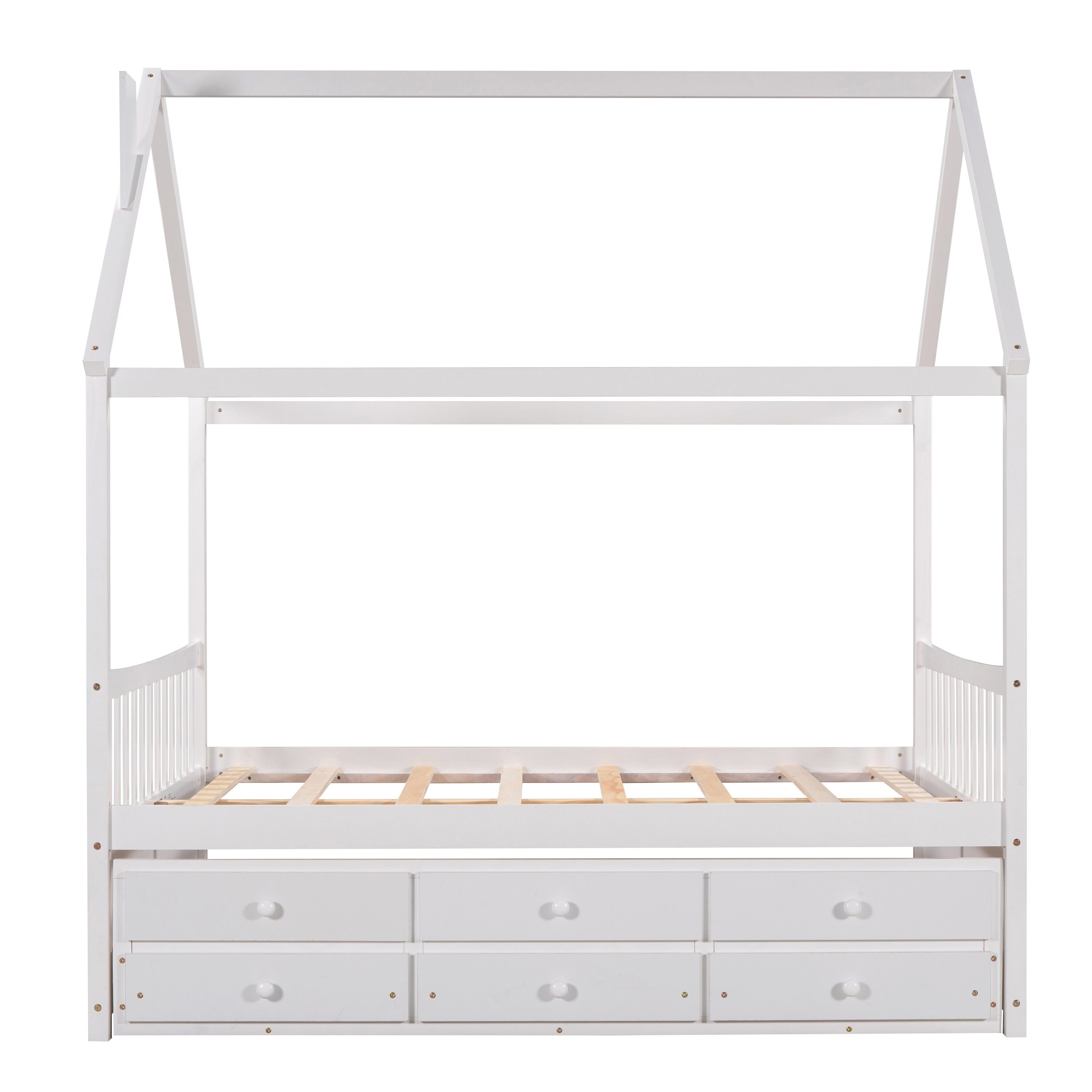 Qualler White Full Size Trundle Bed with House-Shaped Design in the ...