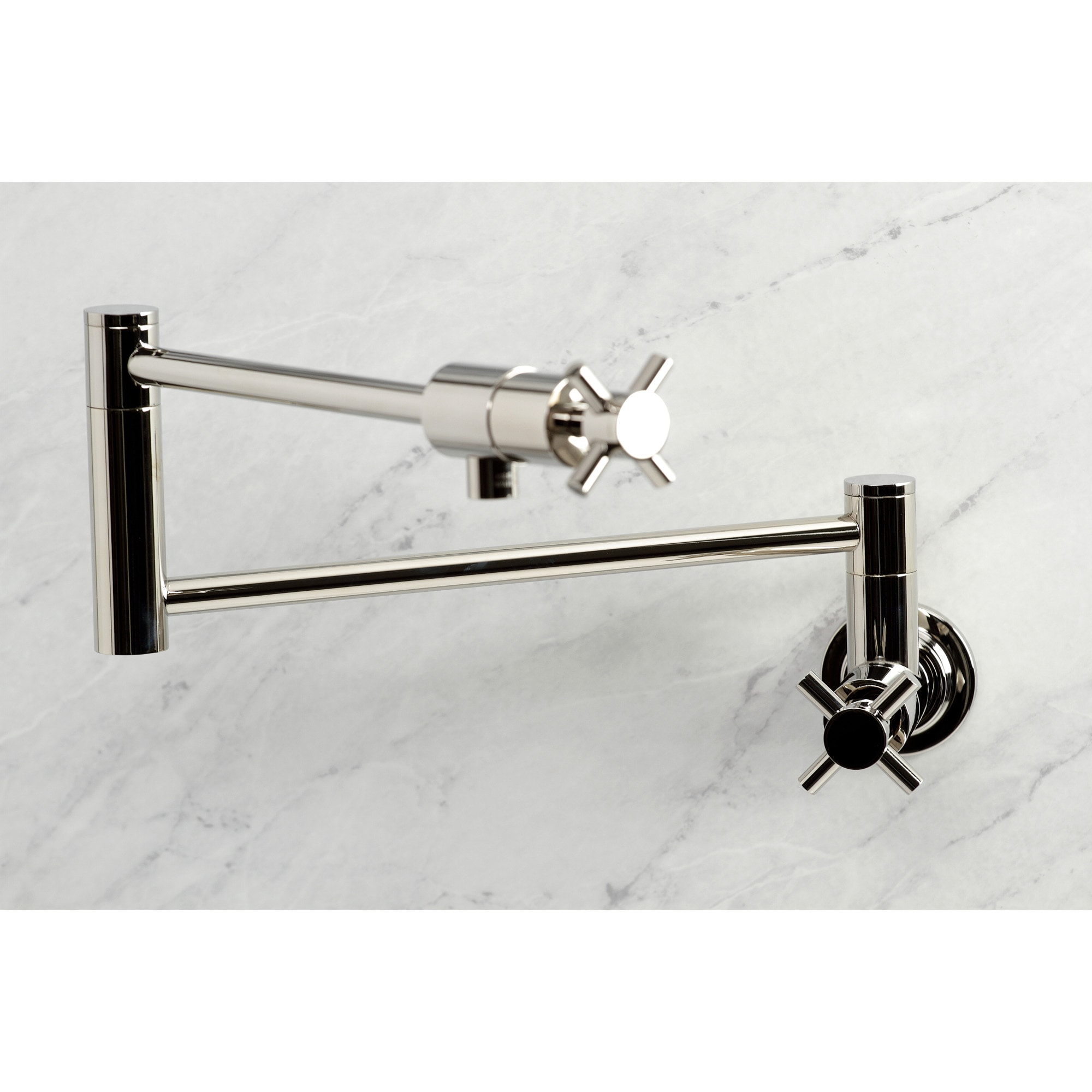 Kingston Brass WLKS4106DX Concord Polished nickel Double Handle Wall-mount Handle Residential Pot filler Kitchen Faucet with Sprayer