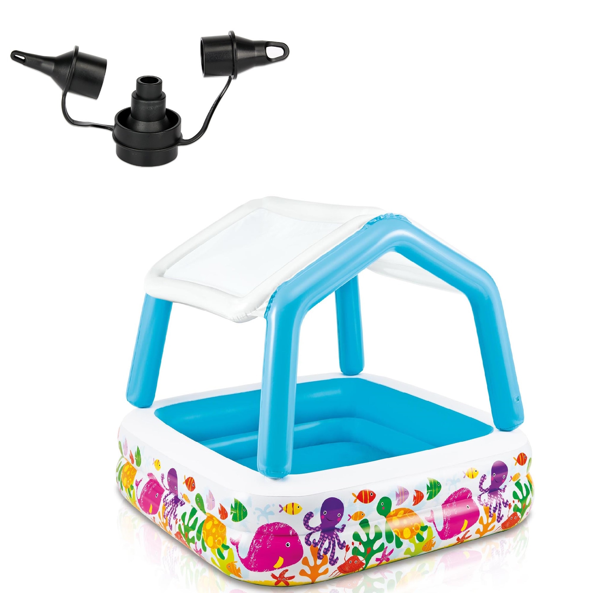 Intex  120V Electric Air Pump and  Inflatable Ocean Scene Sun Shade Kids Pool