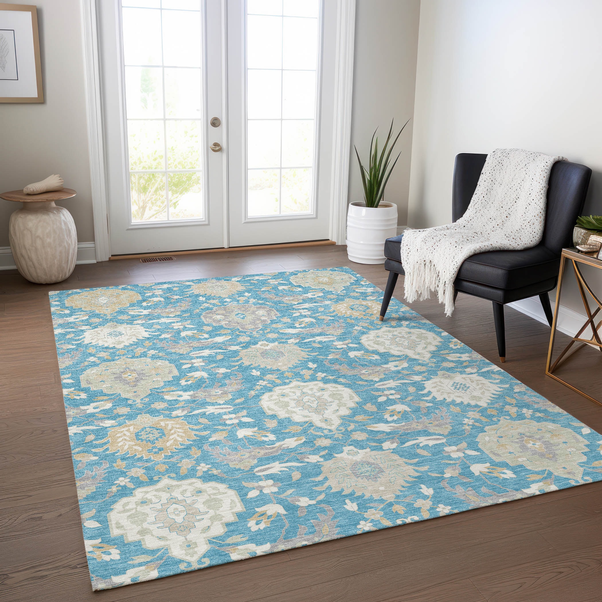 Addison Rugs ACN1026TE8X10 Chantille ACN1026TE 8 x 10 (ft) Polyester Teal Rectangular Indoor/Outdoor Geometric Machine washable Area rug