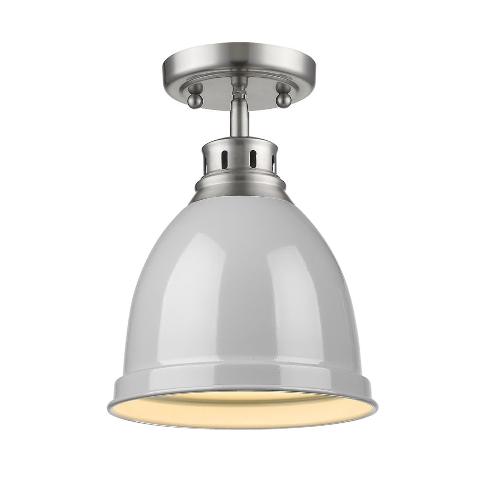 Golden Lighting 3602-FM PW-GY Duncan 1 -Light 8.88-in Satin Pewter Flush Mount Light