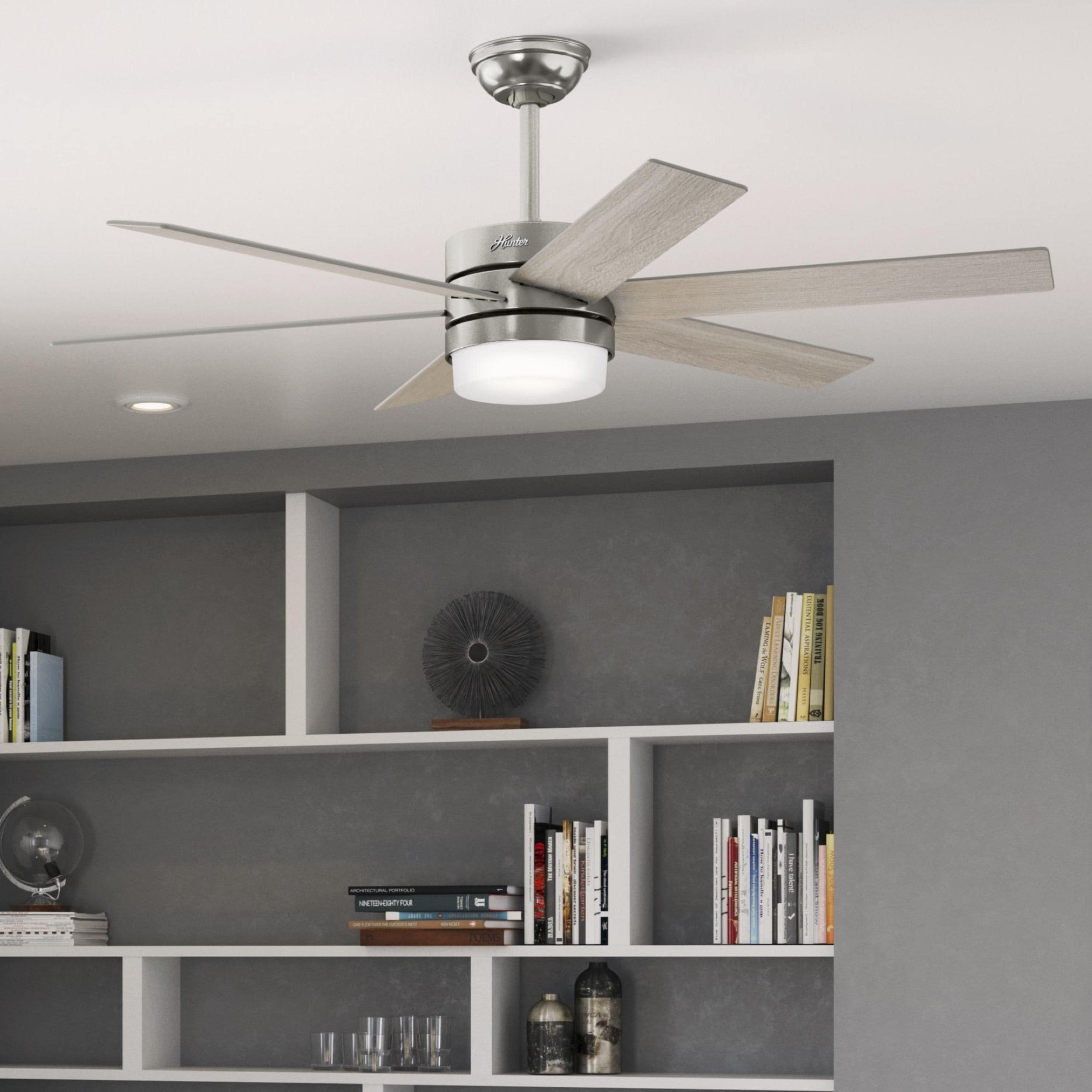 Hunter Kempton Park SureSpeed 54-in Brushed Nickel with Light Grey Oak ...