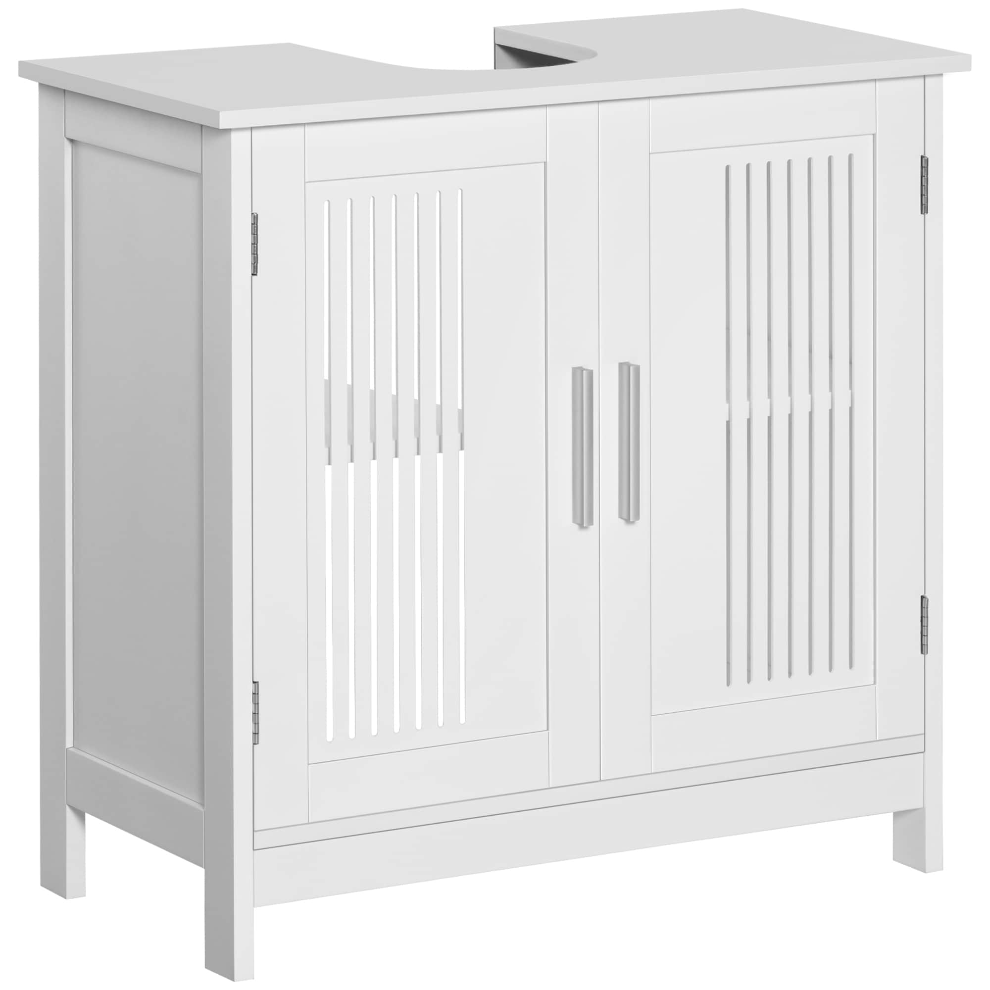 kleankin  Modern Under Sink Cabinet with 2 Doors Pedestal Under Sink Bathroom Cupboard Bathroom Vanity Cabinet with Adjustable Shelves White
