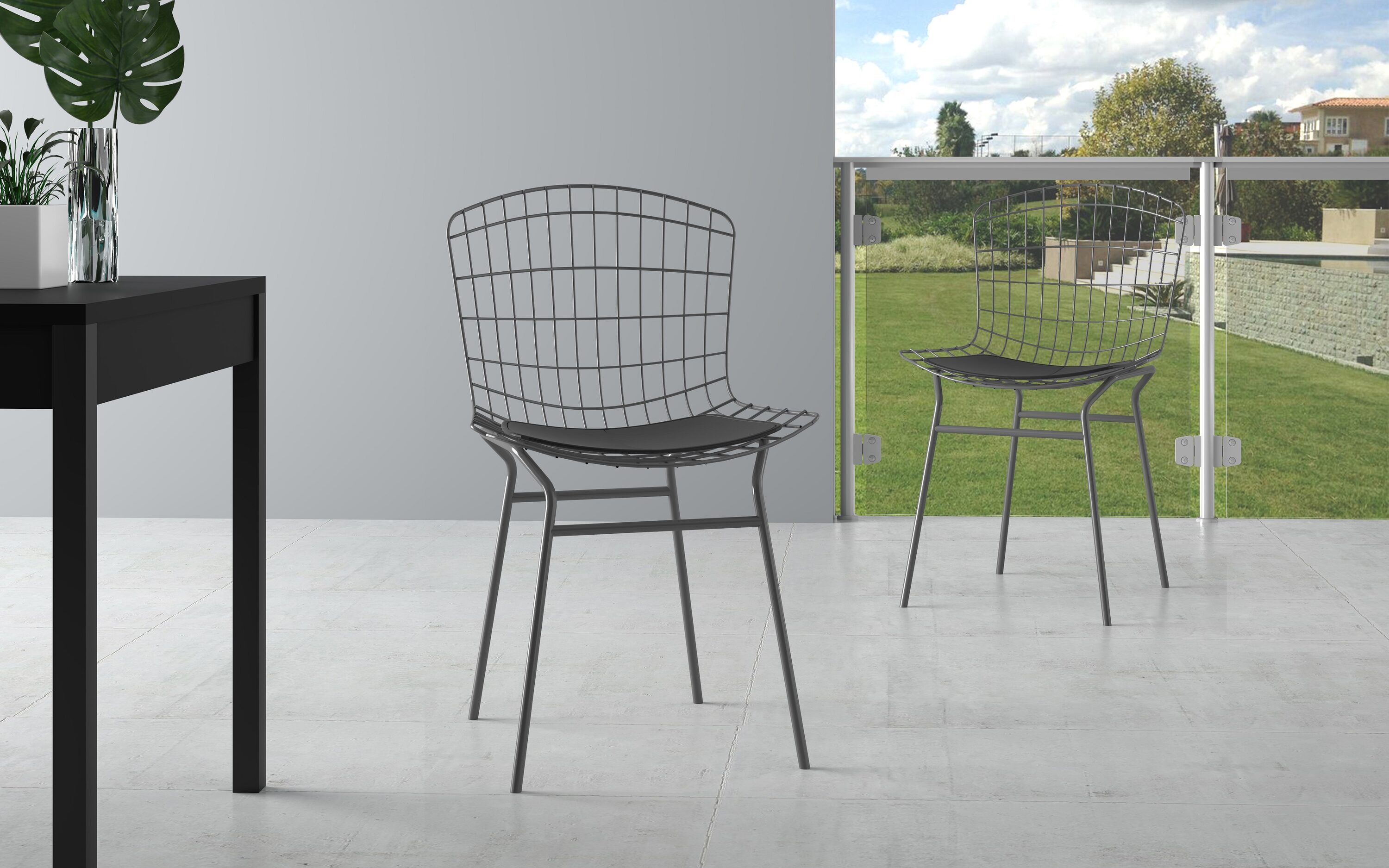 Manhattan Comfort 2-197AMC7 Set of 2 Madeline Contemporary/Modern Faux Leather Dining Side Chair (Metal Frame)