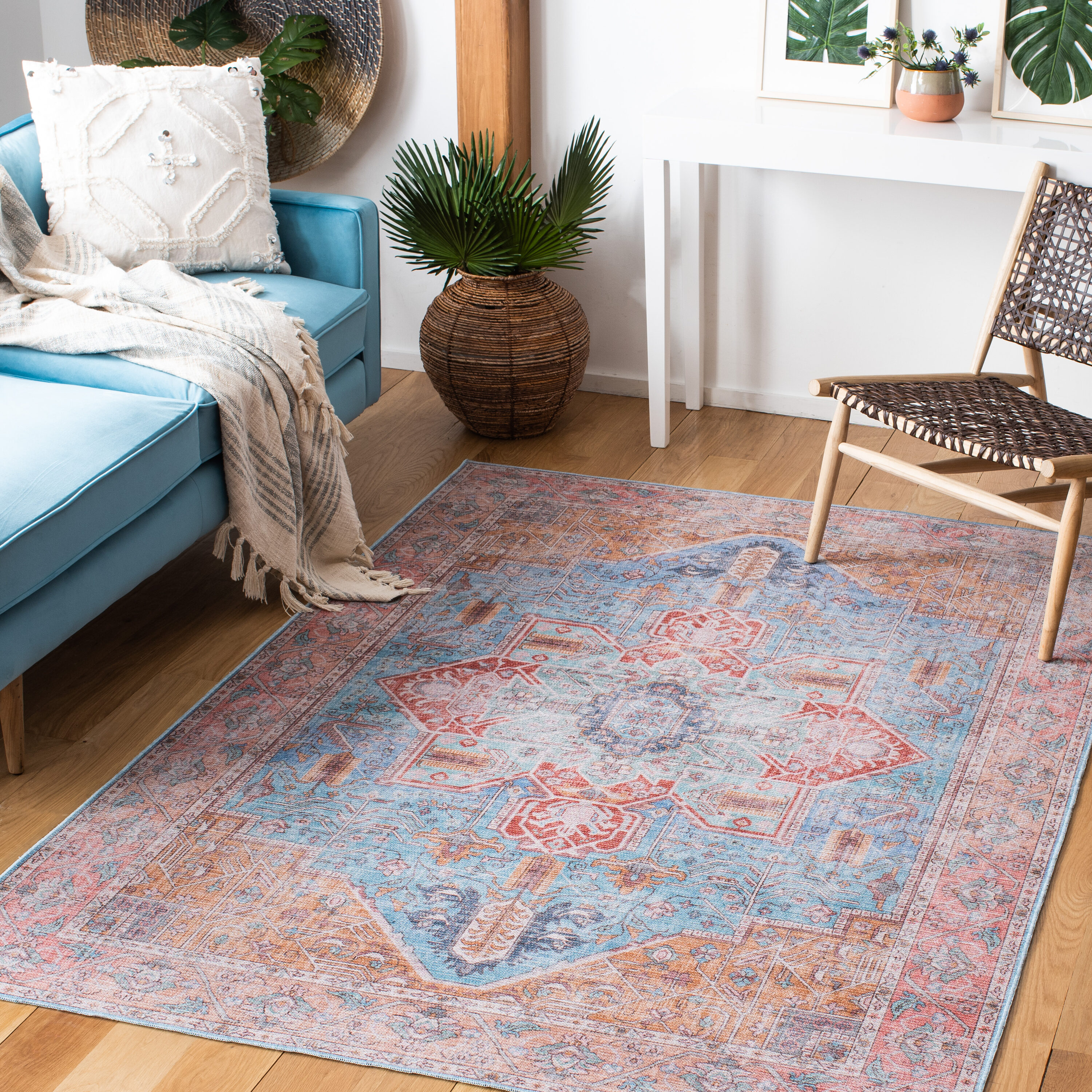 Safavieh SEP582M-4 Serapi 4 x 6 (ft) Loomed Cotton Blue/Rust Rectangular Indoor Border Machine washable Area rug