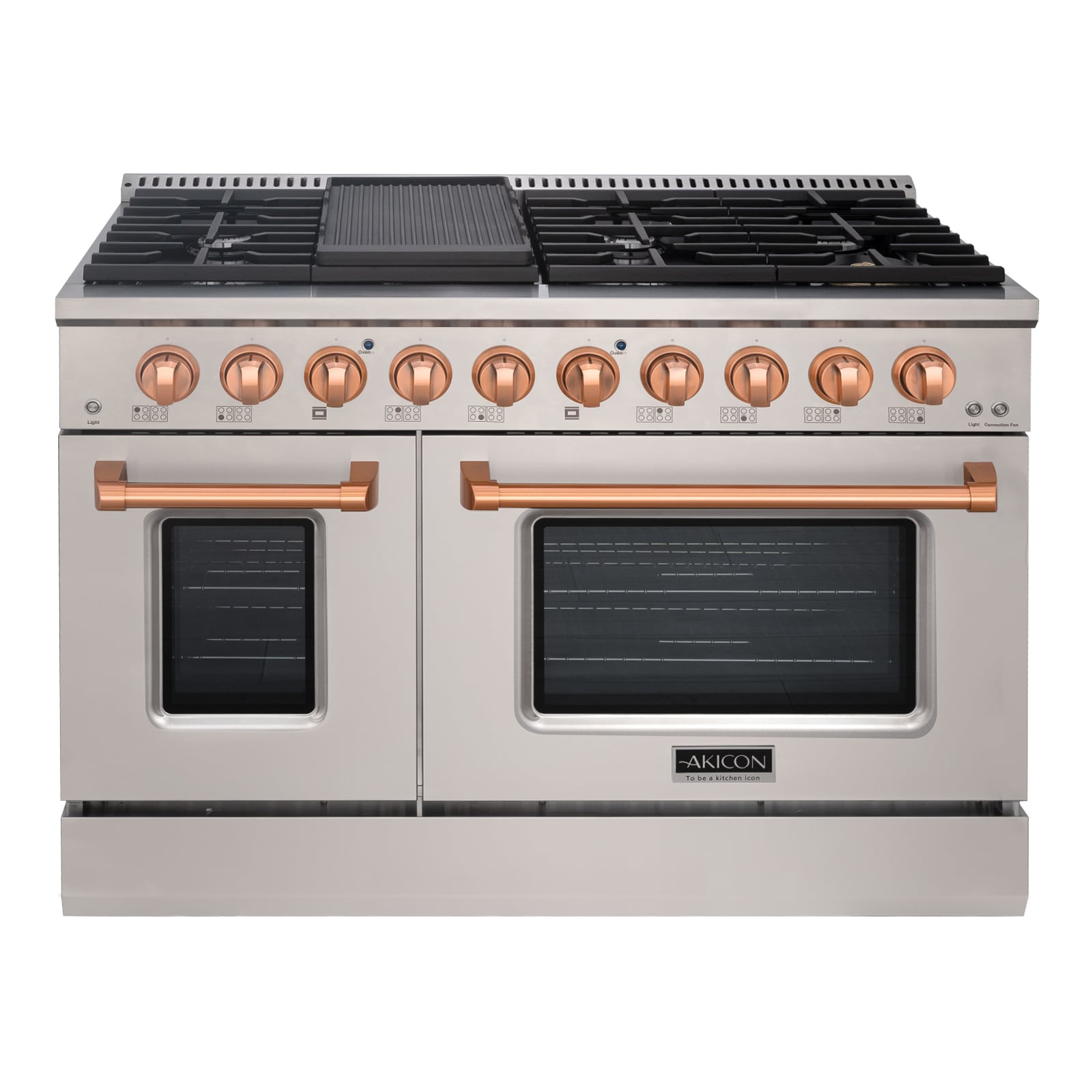 Akicon AK-JK48A1-SC 48-in 8 burners 4.2-cu ft / 2.5-cu ft Convection Oven Freestanding Double Oven Gas Range ( Stainless Steel with Copper )