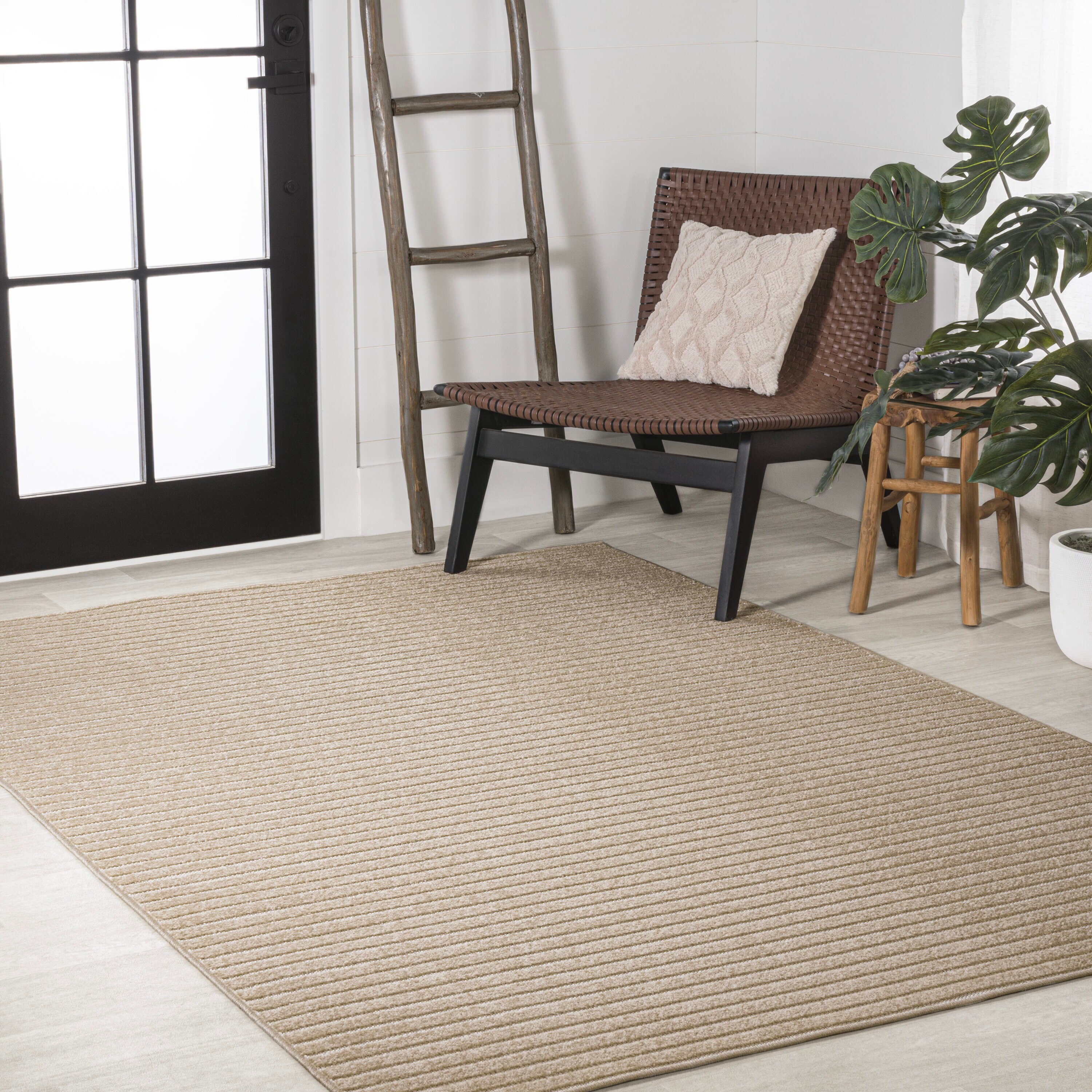 Aarhus Beige and Cream Striped 8' x 10' Synthetic Area Rug