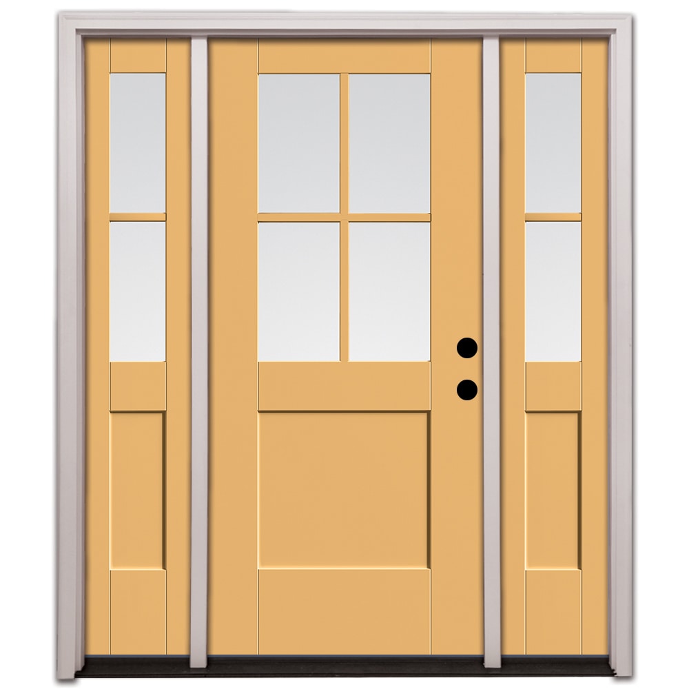 Therma Tru S4200-LIB6-12-GW Entry Door 64-in x 80-in x 6-9/16-in Fiberglass Half lite Left-hand inswing Golden Wheat Painted Prehung Front Door with Sidelights with Brickmould Insulating core