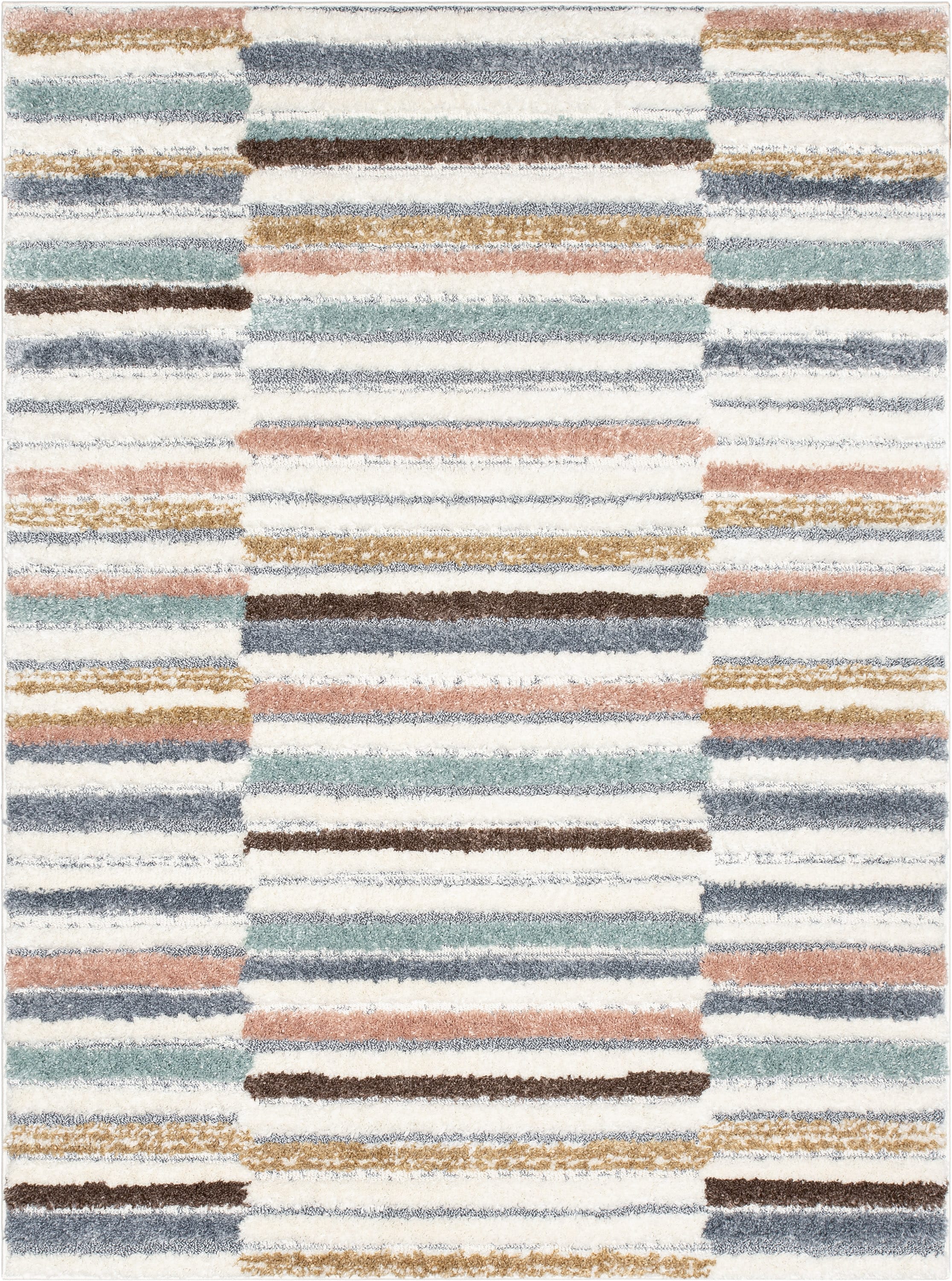 Light Blue Striped Reversible Shag Synthetic Rug 47" x 63"