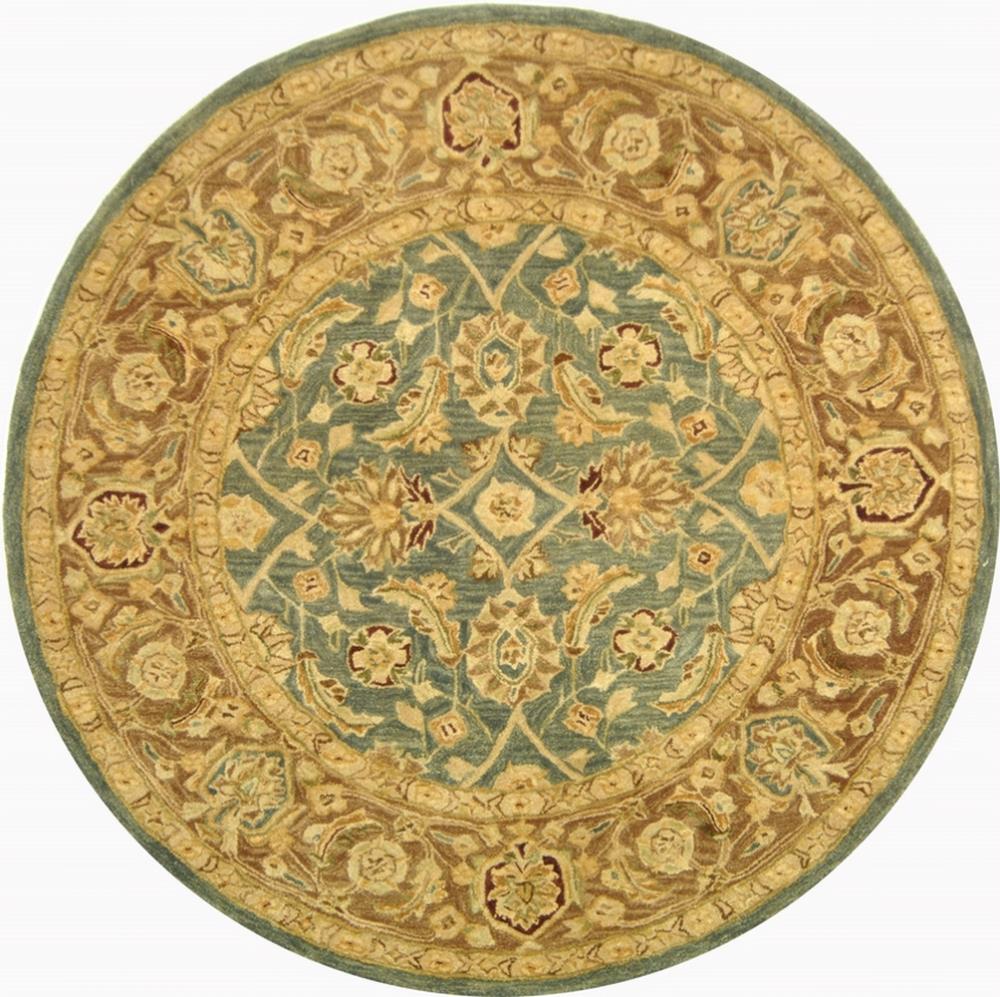 Safavieh AN549B-6R Anatolia Tarsus 6 x 6 (ft) Tufted Wool Teal Blue/Taupe Round Indoor Floral/Botanical Vintage Area rug