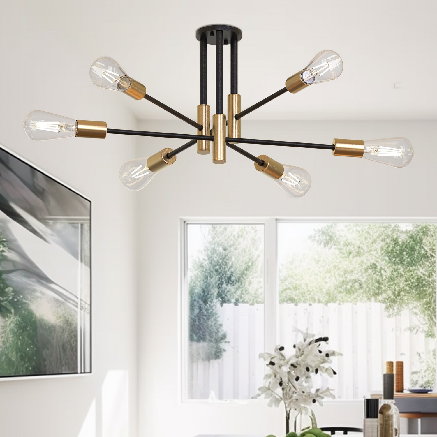 YANSUN L-DZ027 6 -Light 32.7-in Antique Multiple colors Semi Flush Mount Light