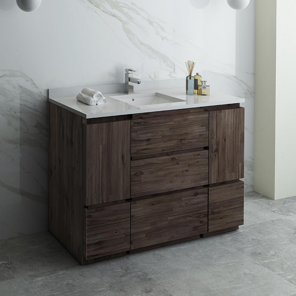Ash Gray Acacia Wood Freestanding Single Bathroom Cabinet