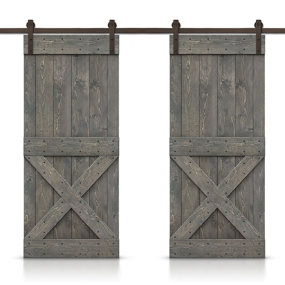 CALHOME CN+(2)S11-AB+011-36G 72-in x 84-in Weather gray Pine Wood Solid core Double Barn Door (Hardware Included)