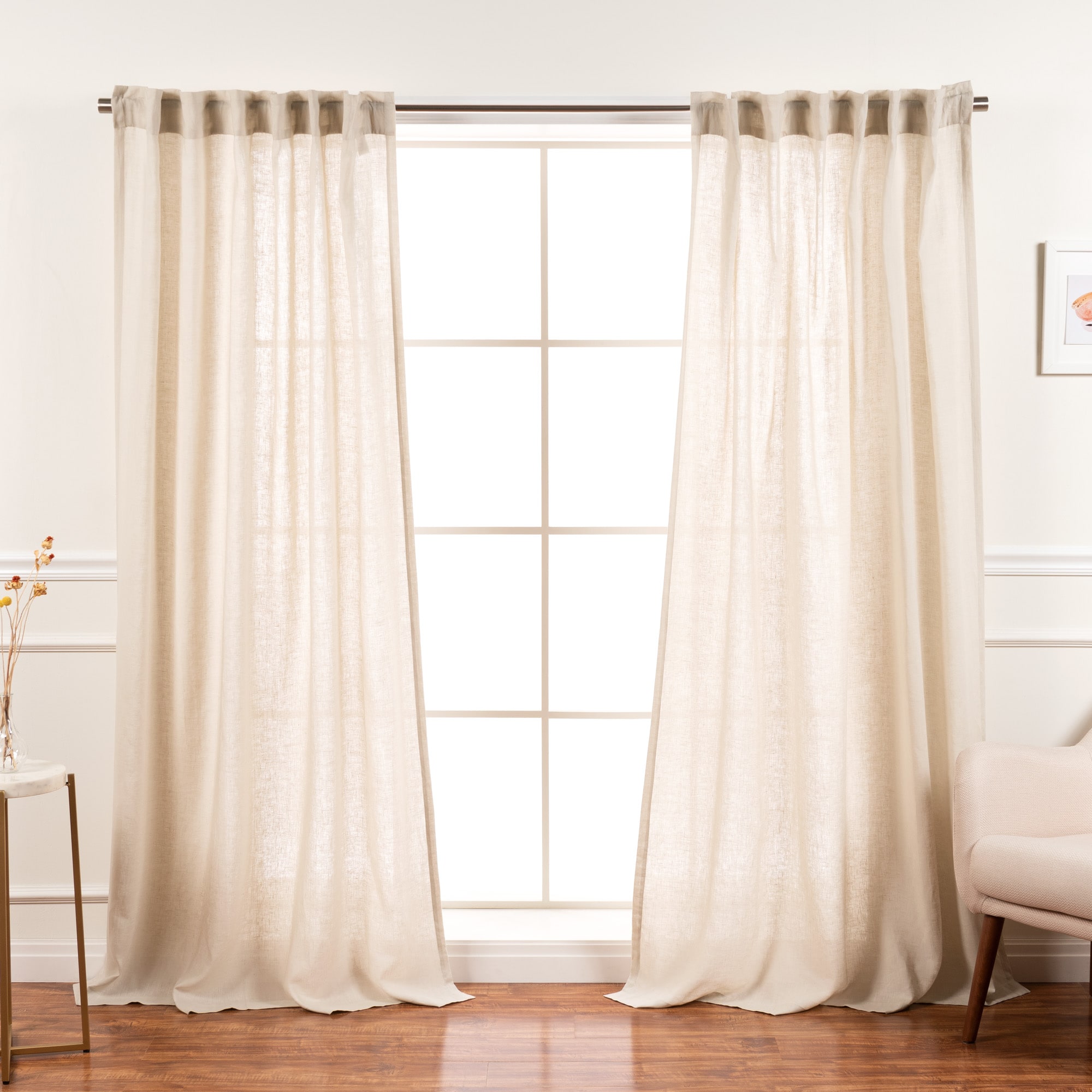Best Home Fashion YK-01-BT-LN-96-NATUR 96-Inches Natural Semi-sheer Back tab Curtain panel pair
