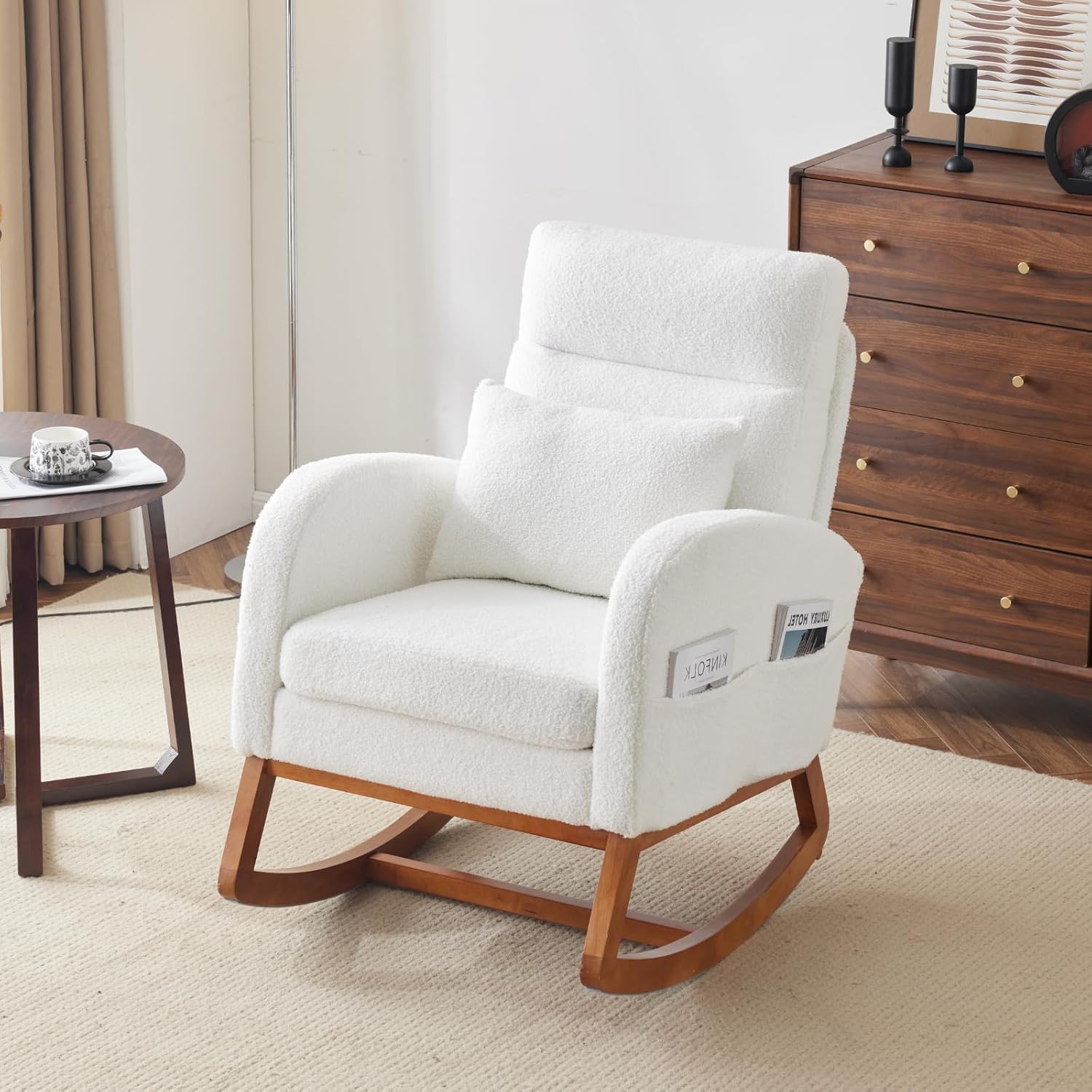 Outopee LO1G98000136 Casual White Fleece Rocking Chair