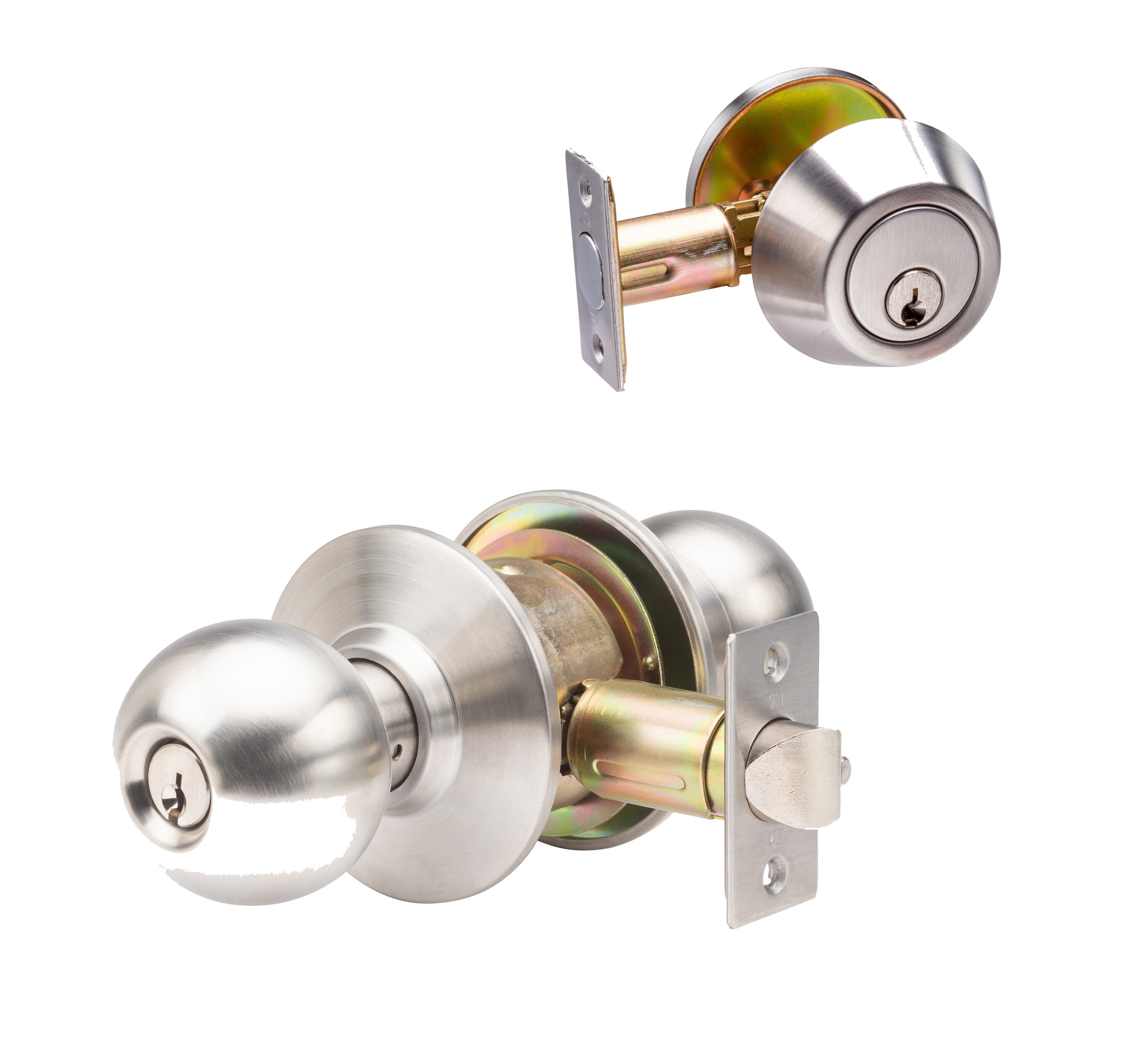 Trans-Atlantic Co ECB53S234DB251US32D ECB Series Light-Duty Residential Cylindrical Knob and Single Cylinder Deadbolt 2.75 in. Backset Grade 3 Entry Stainless Steel Exterior Single-Cylinder Deadbolt and Keyed Entry Door Knob Combo Pack