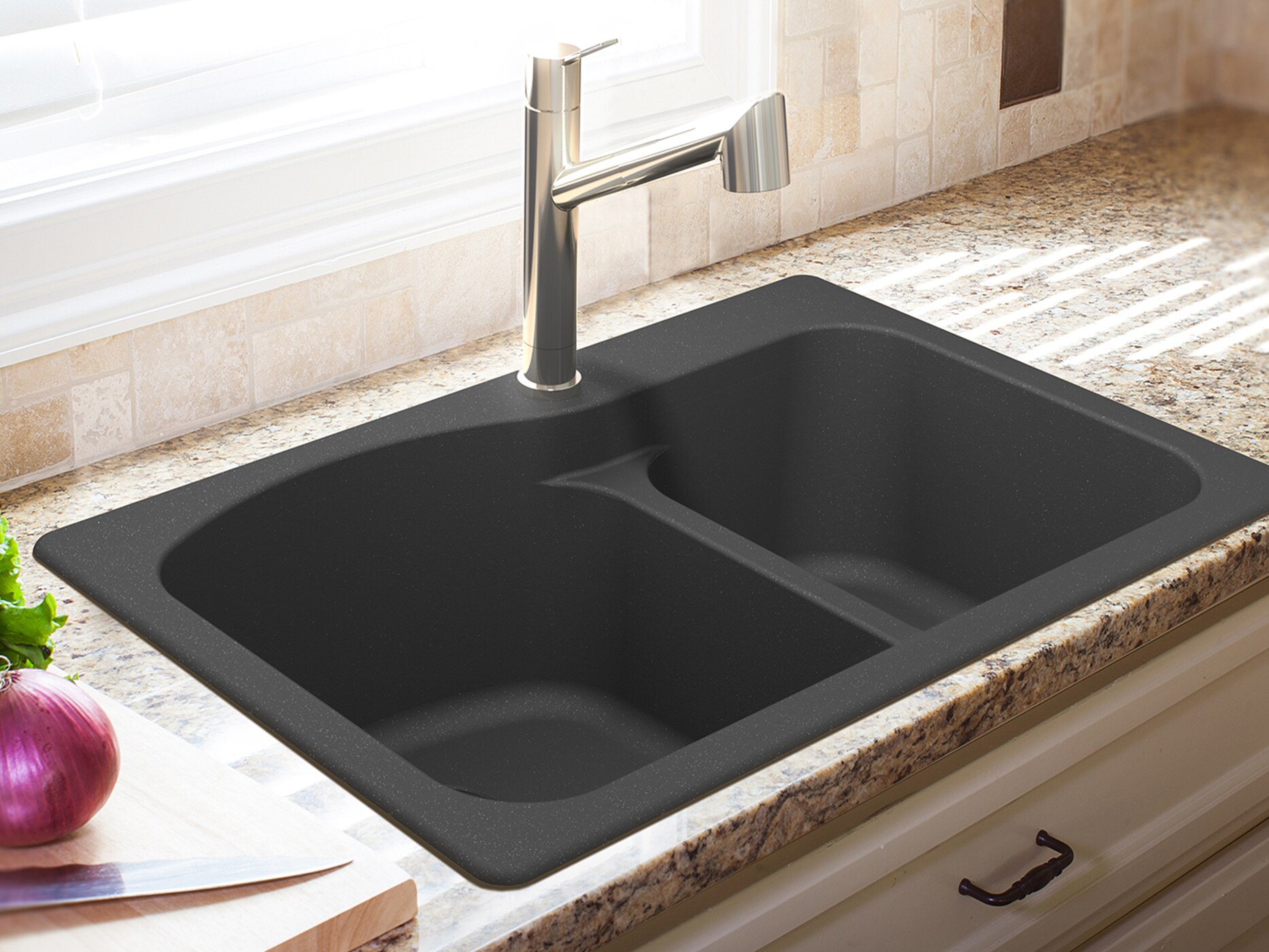 Black granite kitchen sink two breasts, luxury sink, kitchen
