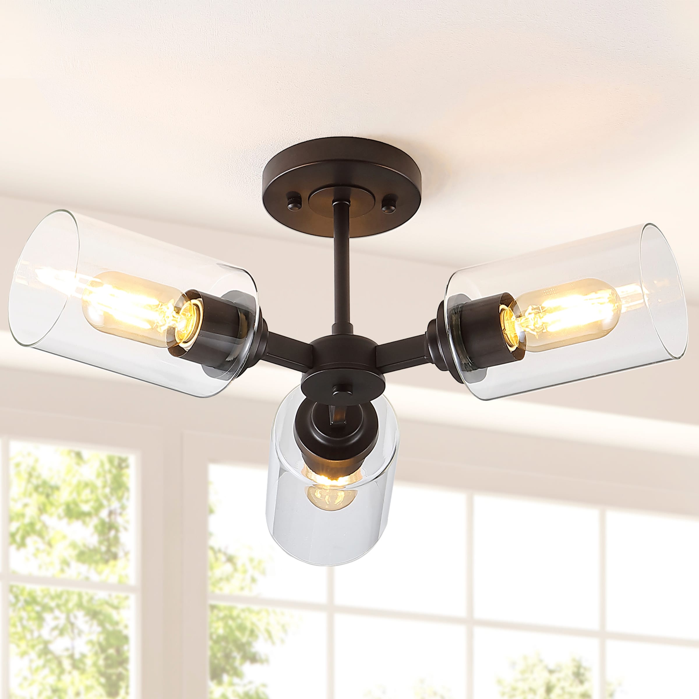 JONATHAN  Y JYL9543A Jaymes 20" Iron Cylinder Industrial Transitional 1 -Light 20.0-in Oil rubbed Bronze Semi Flush Mount Light
