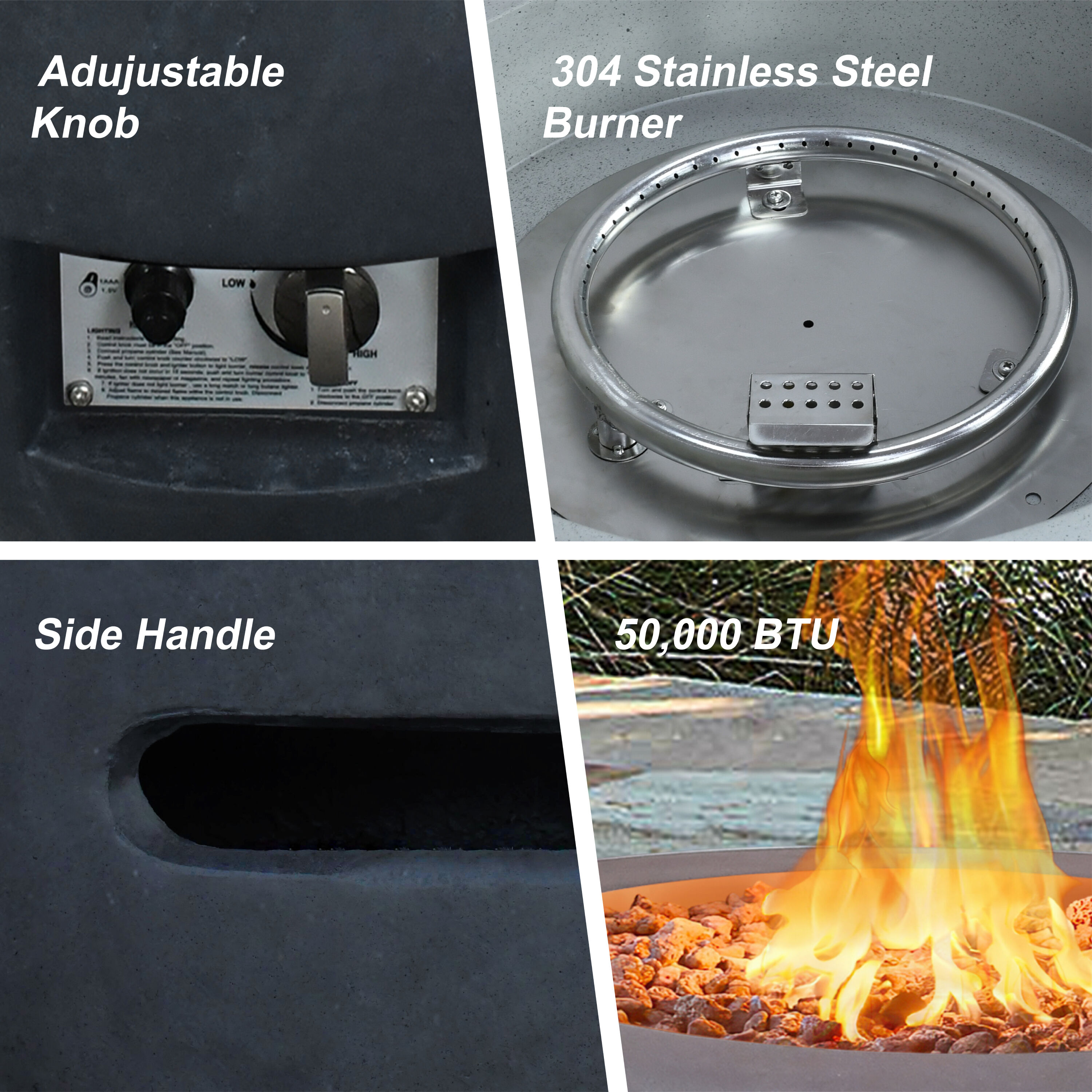 Modern 25" Round Concrete Propane Gas Fire Pit Table in Black
