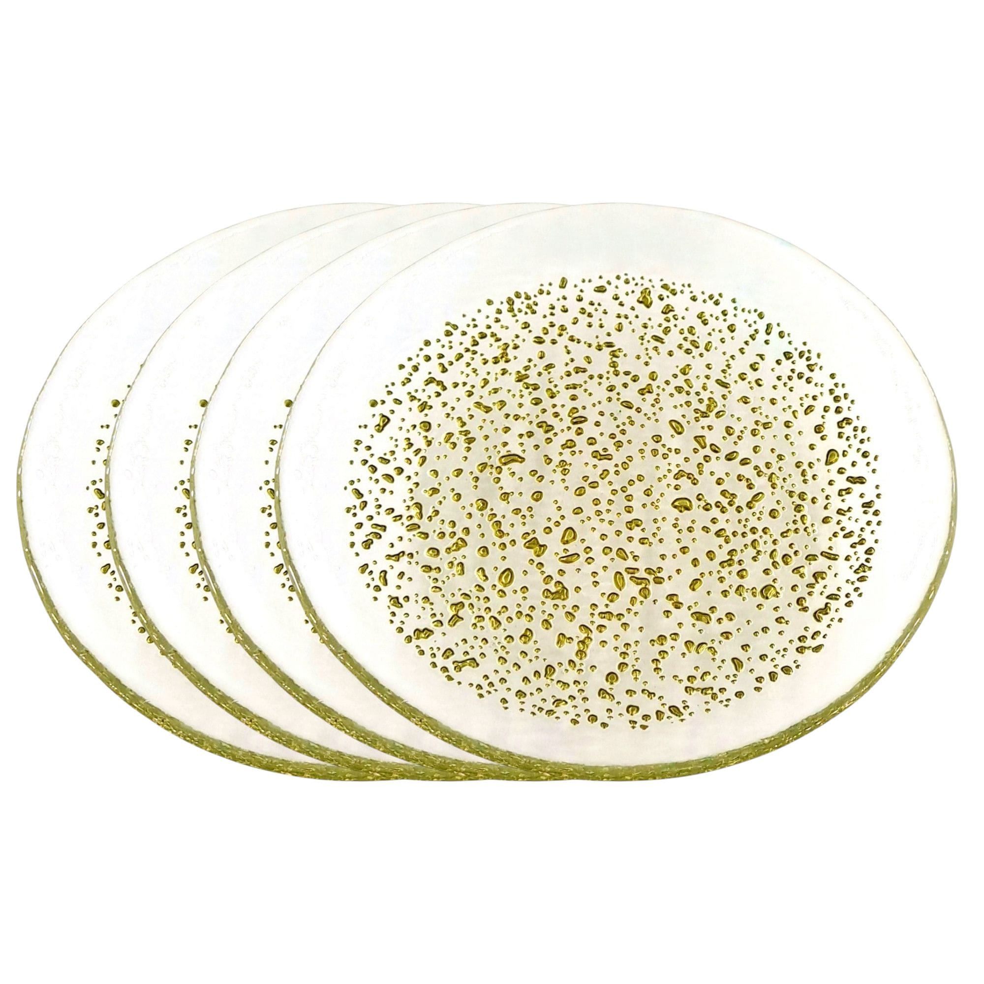 Slickblue 4-Piece Glass Canape Plates 7 Inch Round Appetizer Dessert Serving Dish Tableware Multiple Color Options