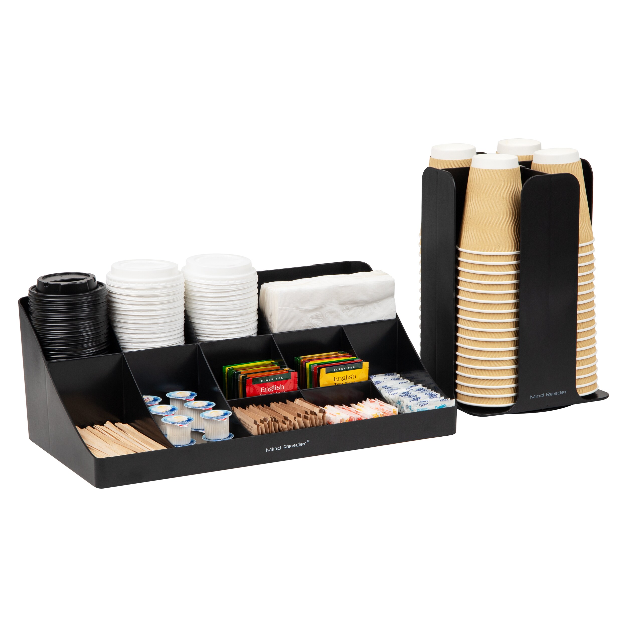 Mind Reader Cup and Lid Organizer and Breakroom and Coffee Condiment  Organizer, 15 Compartment, Black in the Coffee & Beverage Organization  department at