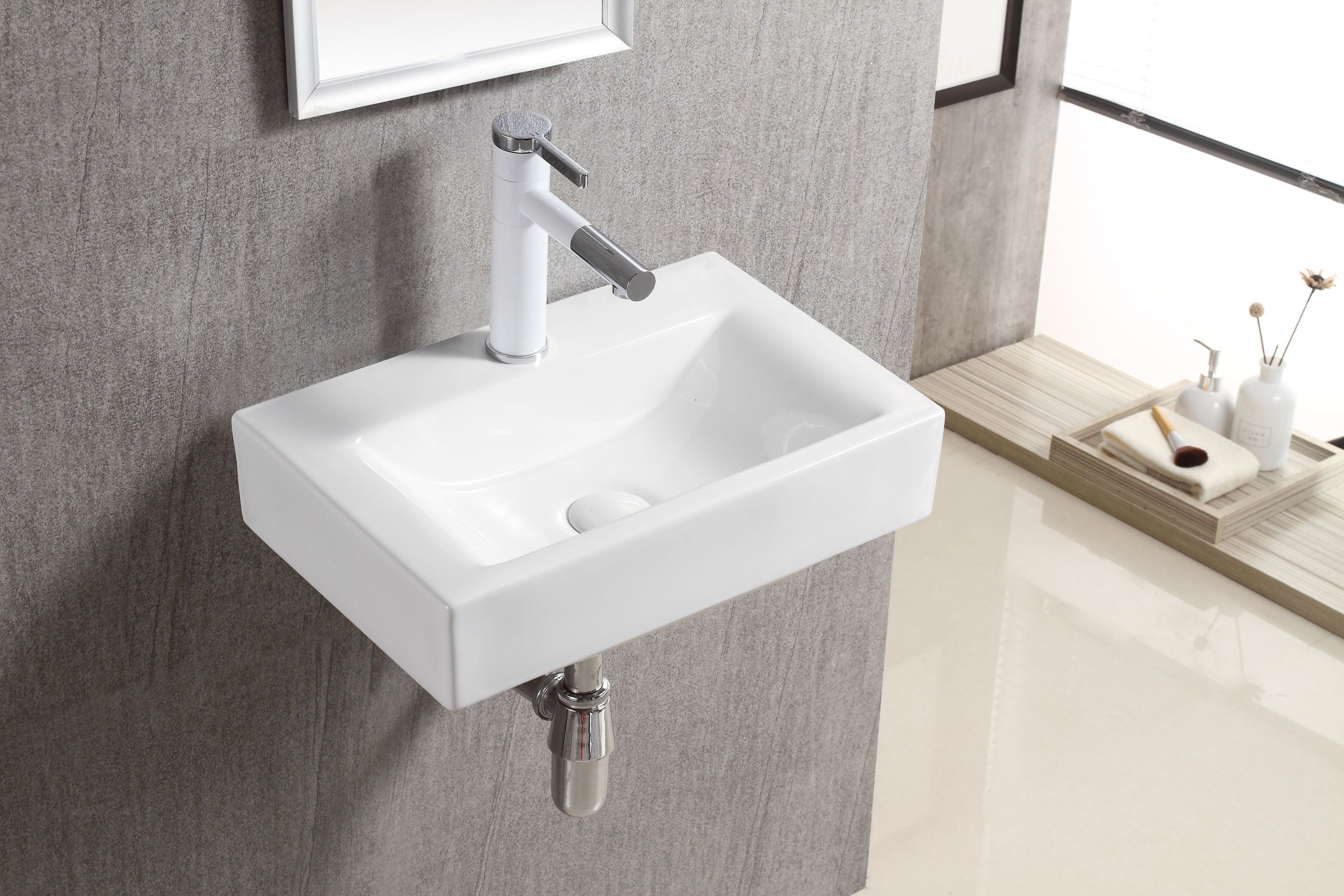 Elanti Porcelain Wall-mount Rectangular Modern White Bathroom Sink (18 ...