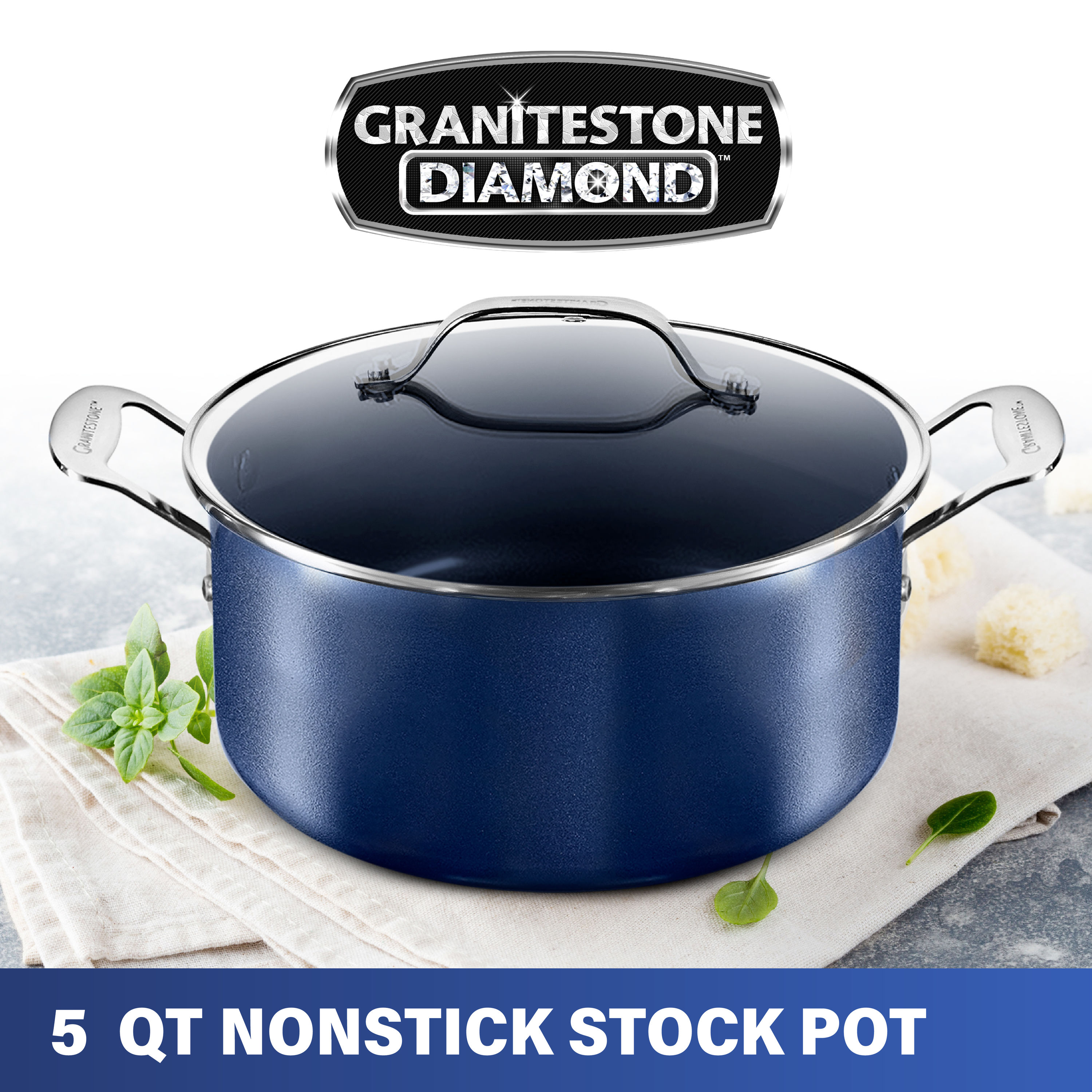 Gotham Steel Aqua Blue 5 qt Nonstick Stock Pot with Glass Lid