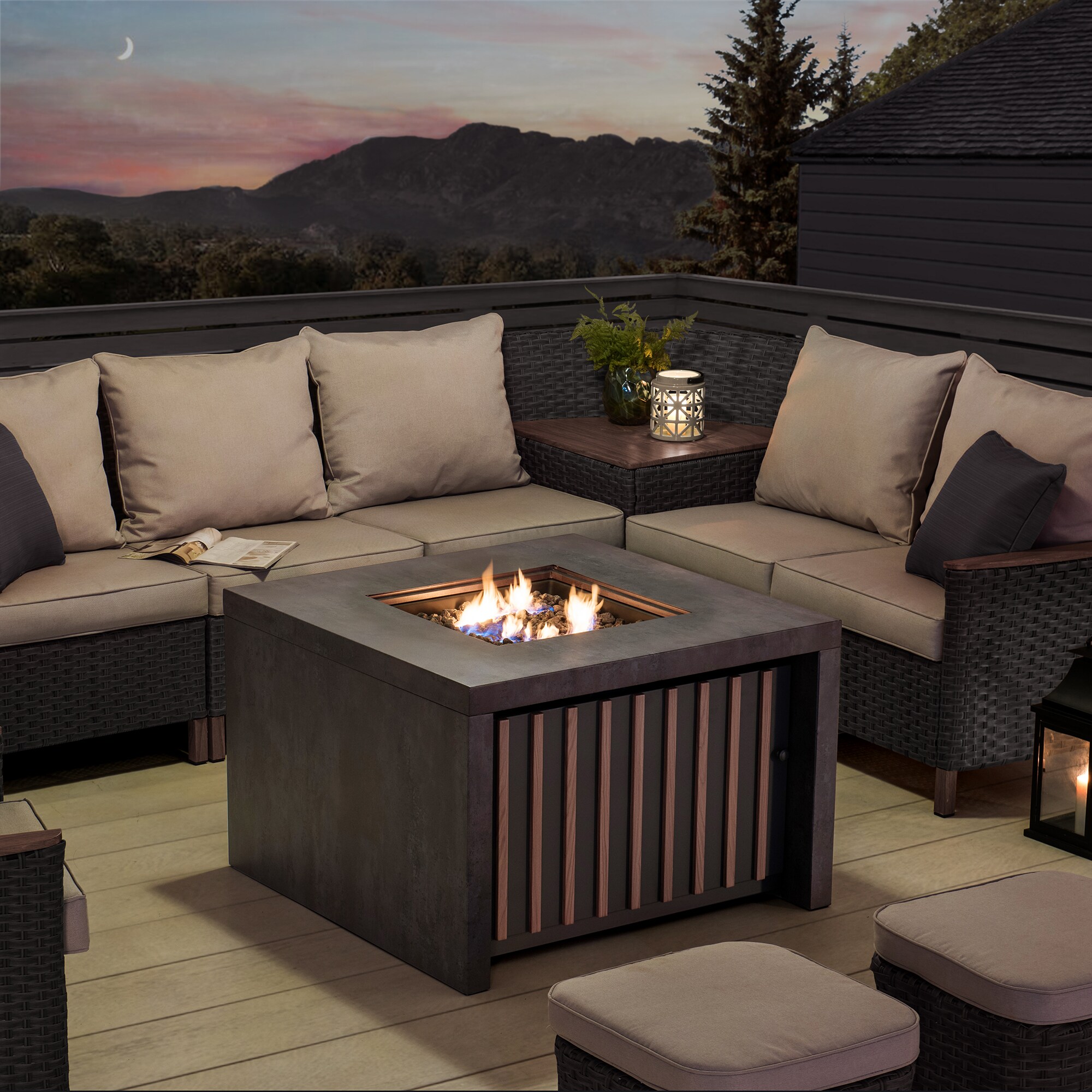 Sunjoy 38-in W Gray Portable Steel Square Tabletop Propane Gas Fire Pit ...