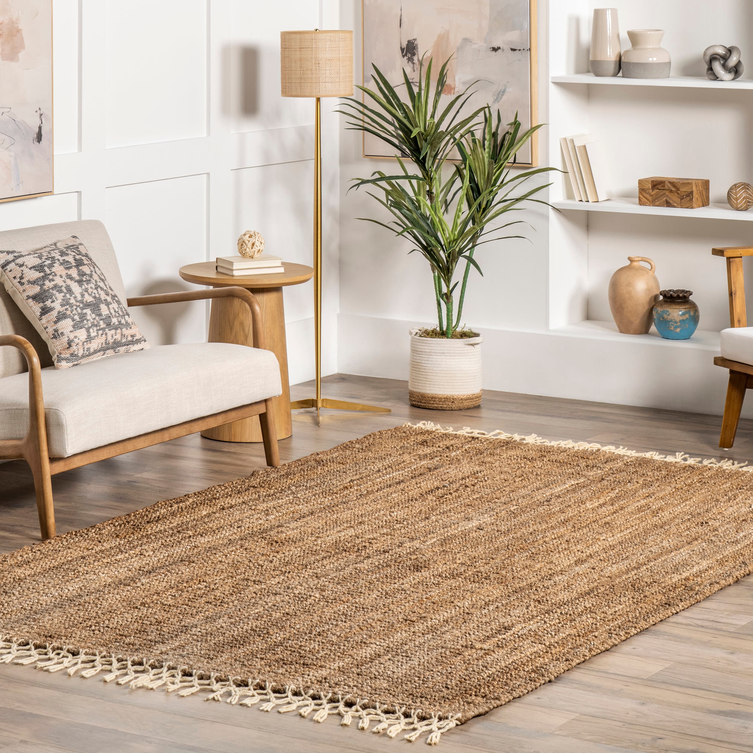 nuLOOM NCNT24A-12015 Natura 12 x 15 (ft) Jute Natural Rectangular Indoor Solid Farmhouse/Cottage Area rug