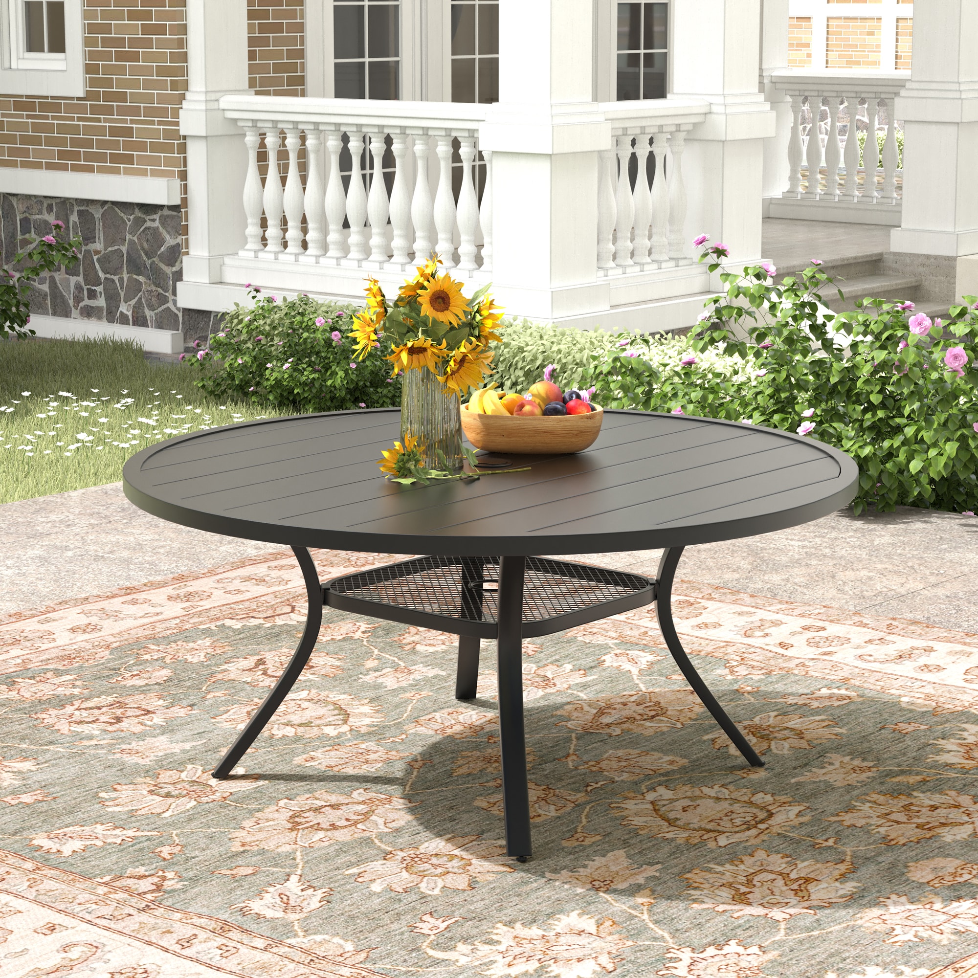 CESICIA GIGA-LS-F32 Patio Tables Round Outdoor Dining Table 47.2-in W x 47.2-in L with Umbrella Hole