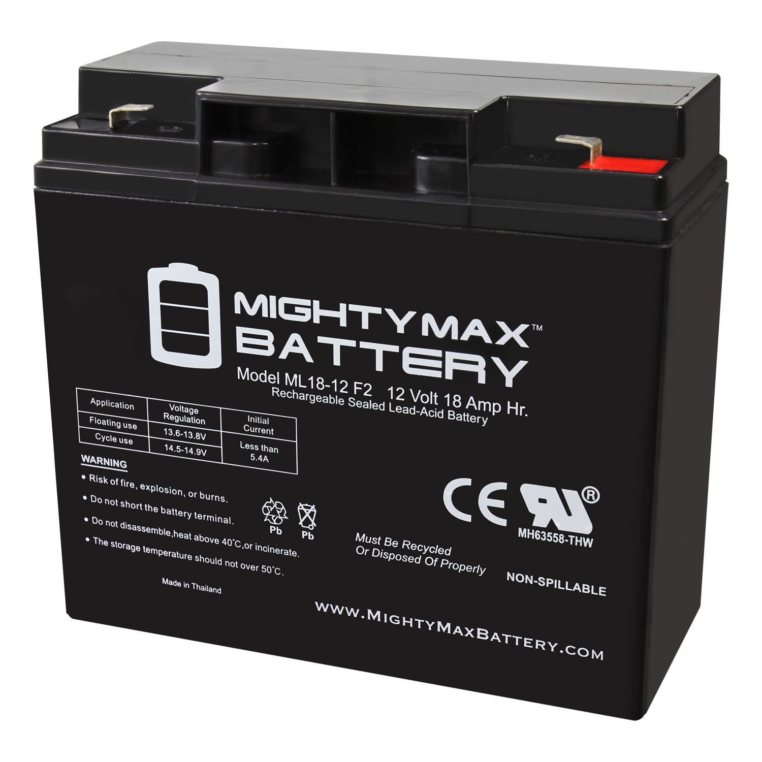 Mighty Max Battery ML18-12F253 12V 18AH F2 SLA Battery for Sunnyway SW12180 Rechargeable Sealed lead acid 12180 Backup power Batteries