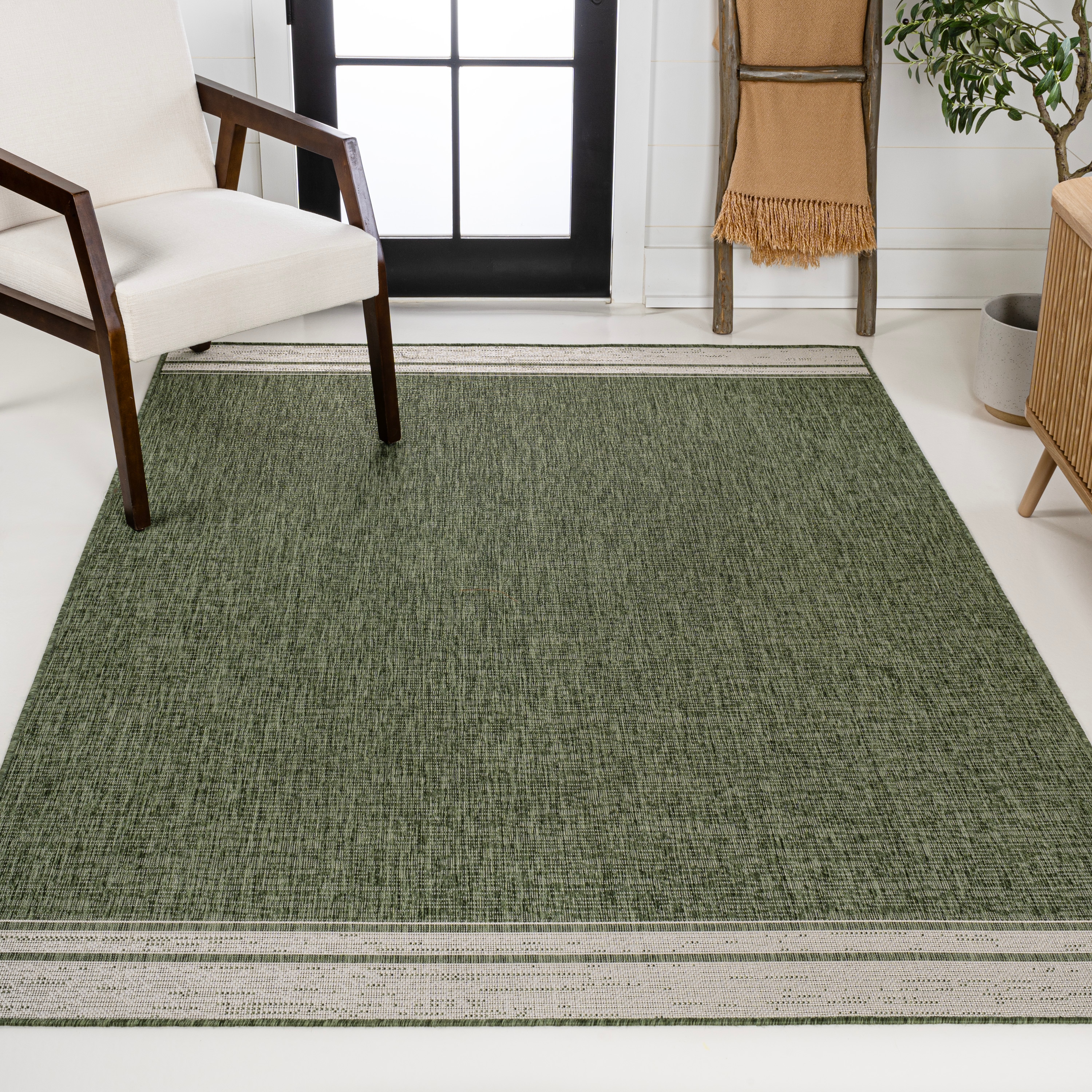 JONATHAN  Y TSN213D-3 TUSCAN SUN Alda Minimalist Mingled Solid 3 x 5 (ft) Loomed Polypropylene Green/Cream Rectangular Indoor/Outdoor Border Industrial Area rug