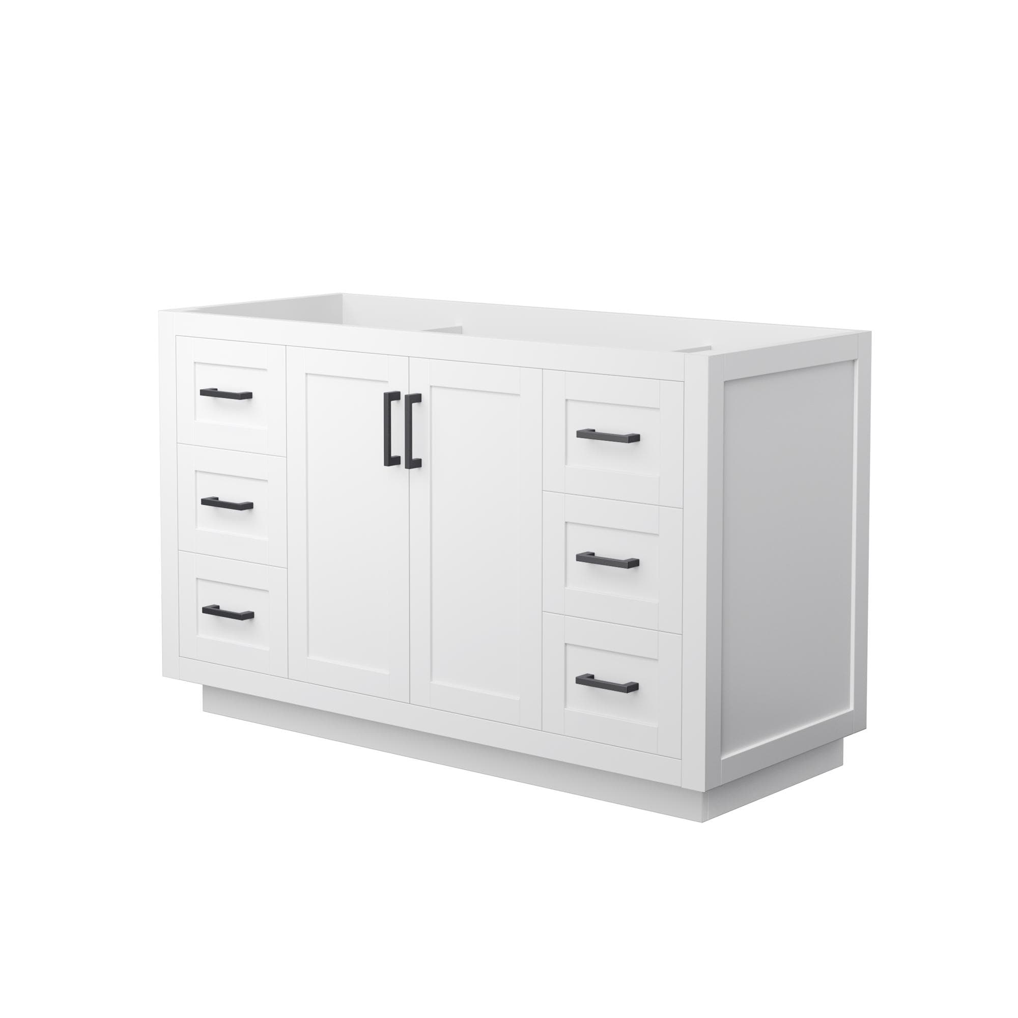 Wyndham Collection WCF292954SWBCXSXXMXX Miranda 54-in White with Matte Black Trim Bathroom Vanity Base Cabinet without Top