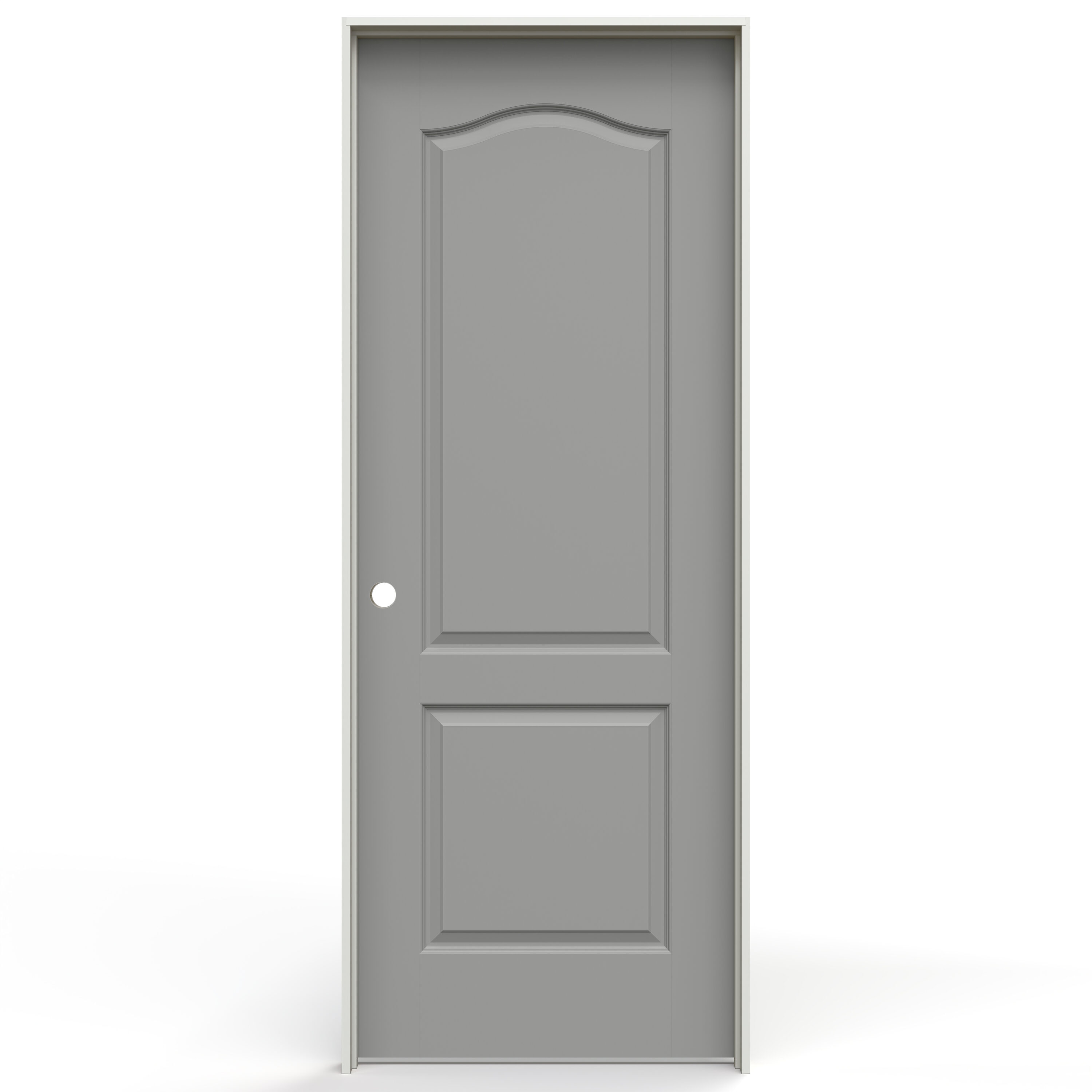 JELD-WEN LOWOLJW225900313 28-in x 80-in Gray Pearl Solid core 2-panel arch top Right hand Smooth Prefinished Molded composite Flat Jamb Single Prehung Interior Door