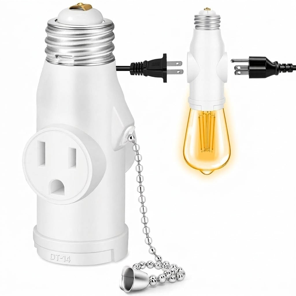 Misopily Light Socket to Plug Adapter with Bulb Control Switch Converts E26 Socket to 3 Prong and 2 Prong Outlets ETL Listed High Temp Safe for #LMS0605M037