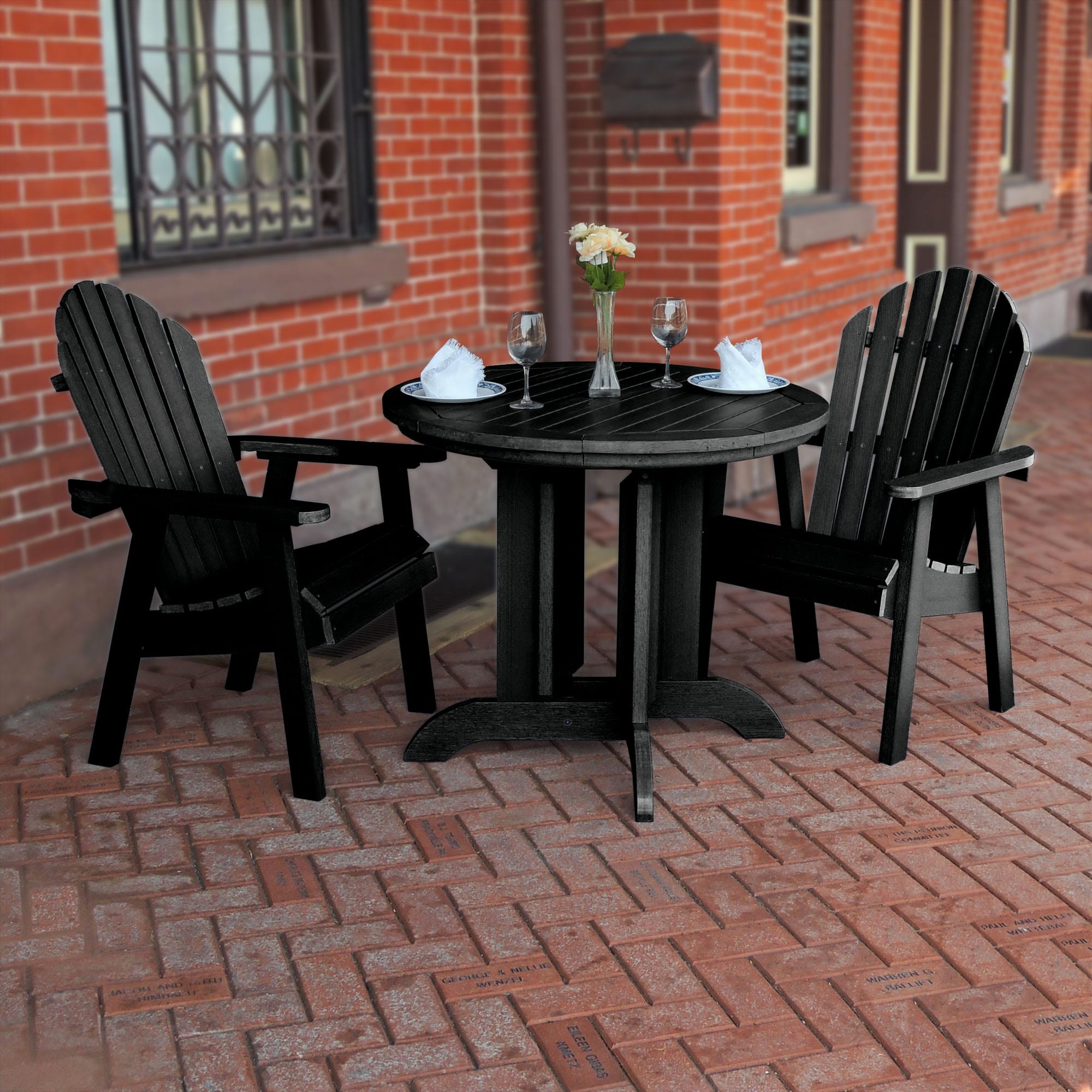 highwood CM-ST3SQD1-BKE Sequoia Professional 3 -Piece Black Patio Dining Set Plastic Round Table with 2 Stationary Chairs