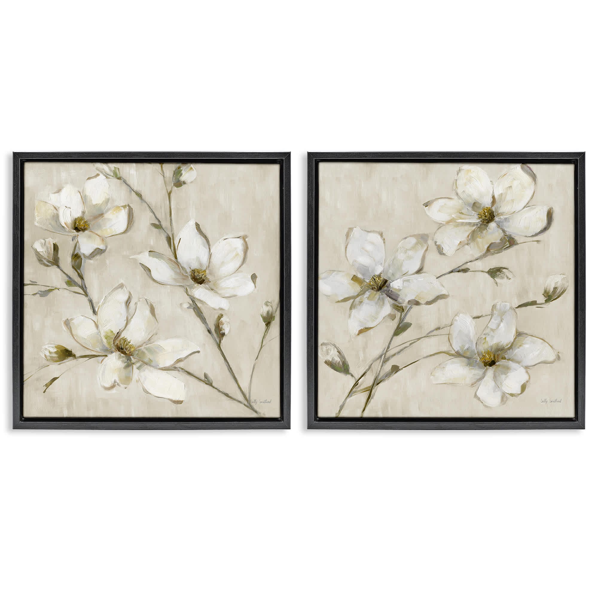 Stupell Industries B2-746-FFB-2PC-17X17 Outstretched Dogwood Branches 2 Piece Black Framed Floater Canvas Set By Sally Swatland 18 x 18