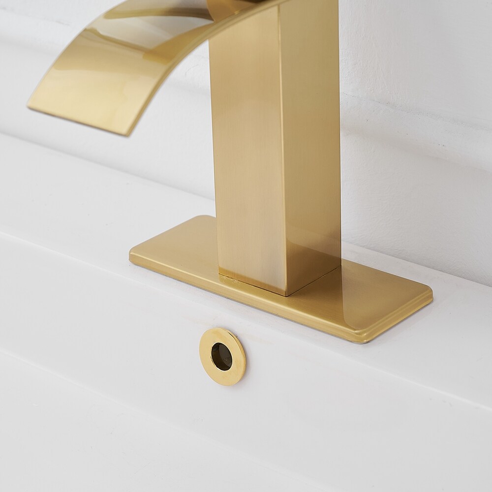 Brushed Gold Single Handle Low-Arc Bathroom Faucet with Drain