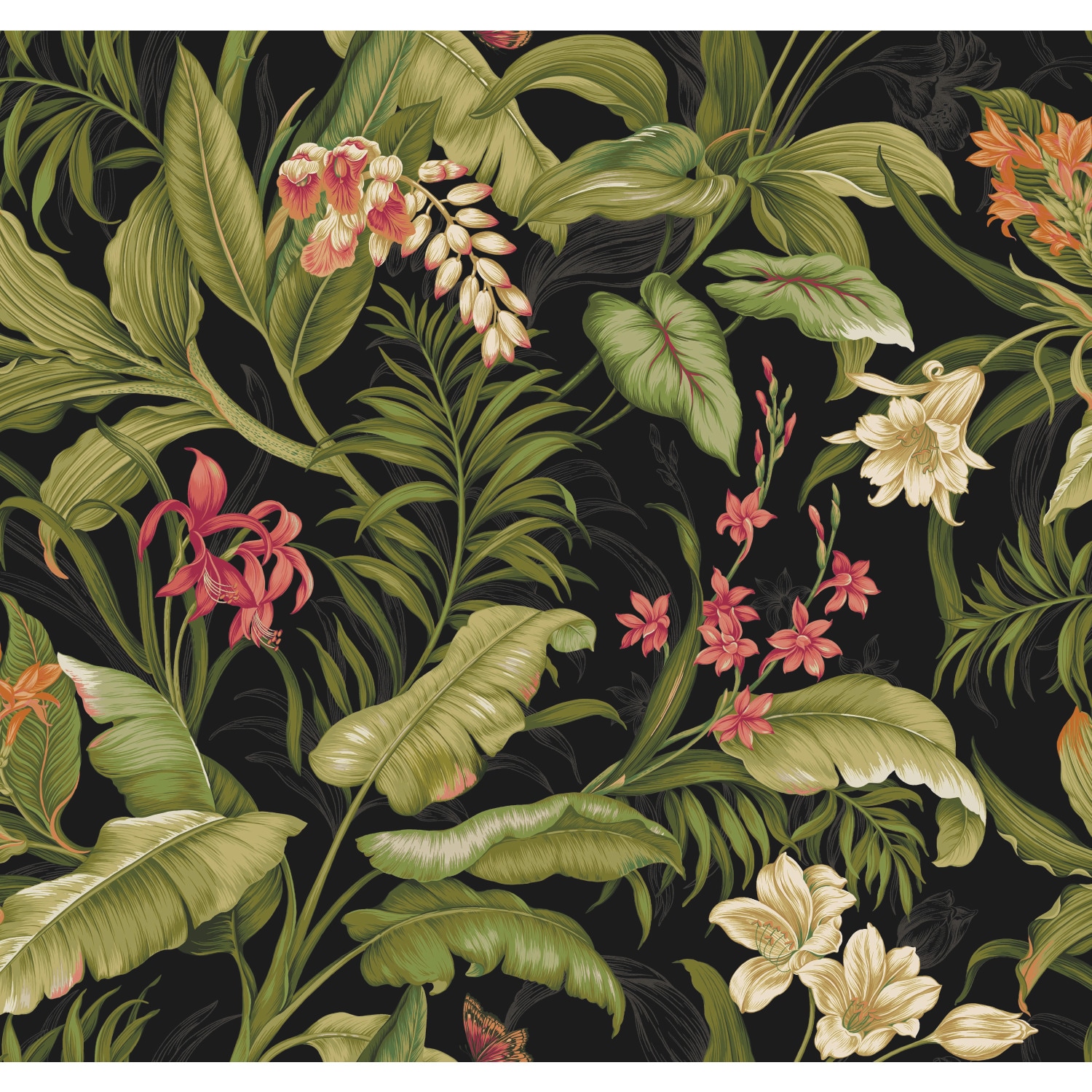 Waverly RMK11894RL 28.29-Sq. Feet Black Vinyl Floral Self-adhesive Peel and Stick Wallpaper